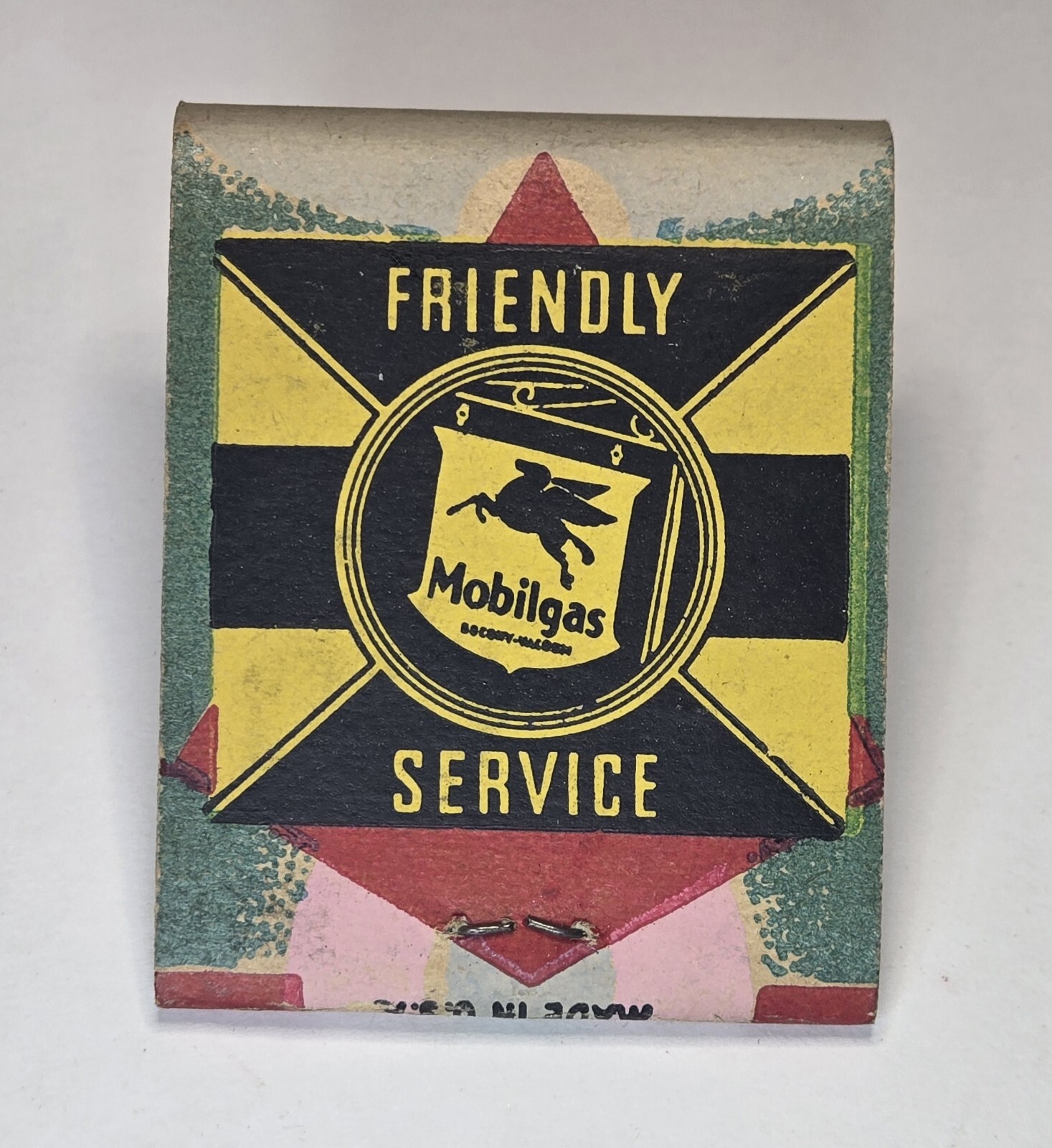 MOBILGAS 1930/40s COBBLESKILL NEW YORK FLORIOS SERVICE FULL MATCHBOOK GAS & OIL