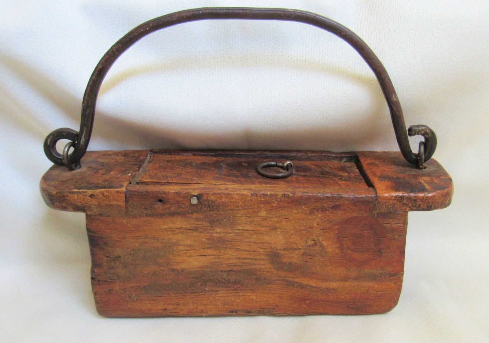 Antique Wooden Conestoga Wagon Wheel Hub Axle Grease Box Pot Hand Wrought Iron