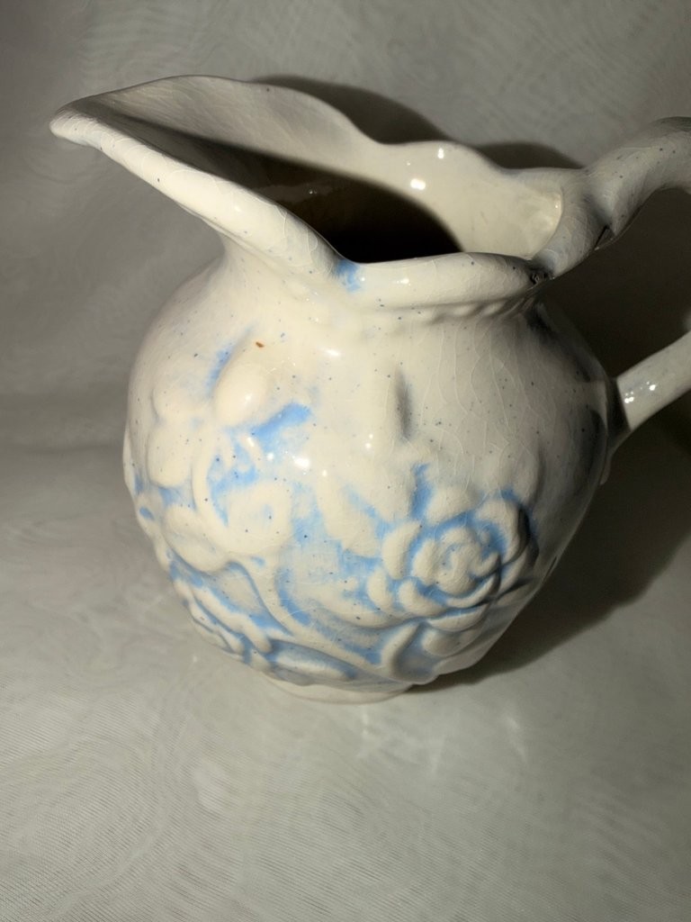 Vintage Blue and White Floral Ceramic Pitcher