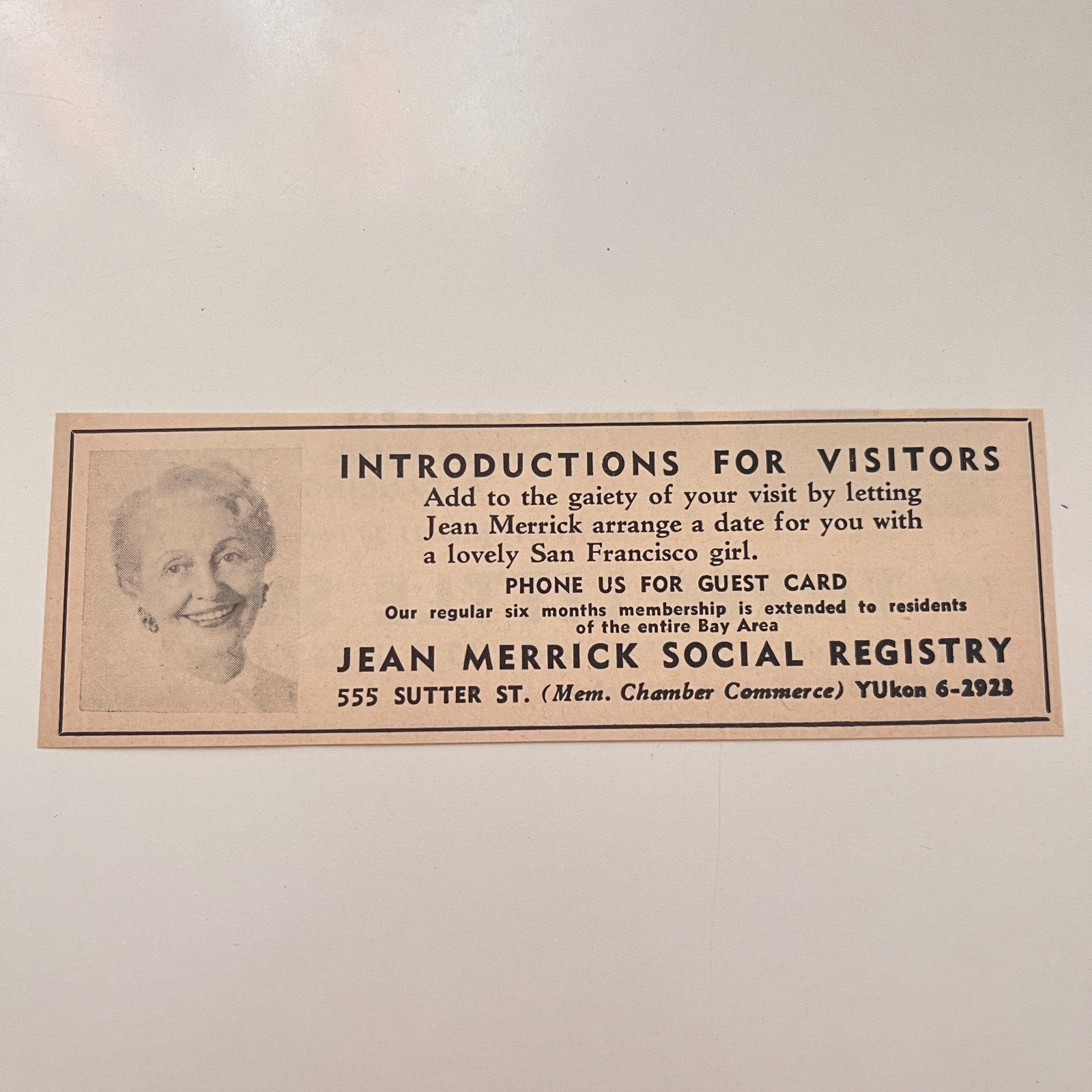 Jean Merrick Social Registry 555 Sutter St 1953 San Francisco Ad TAK1-M22