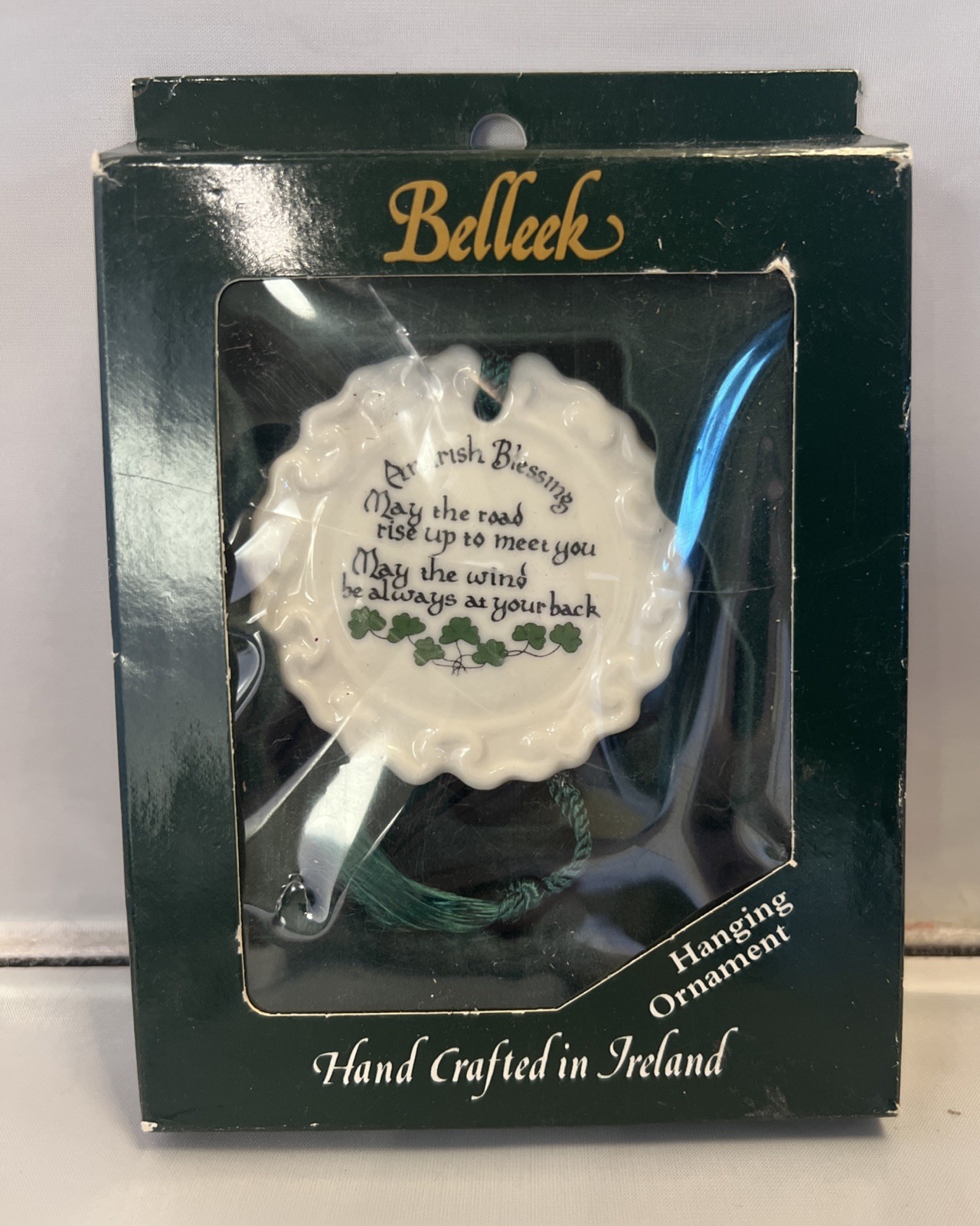 Belleek Irish Blessing Hanging Ornament Fine Parian China, Box Damaged, Ireland