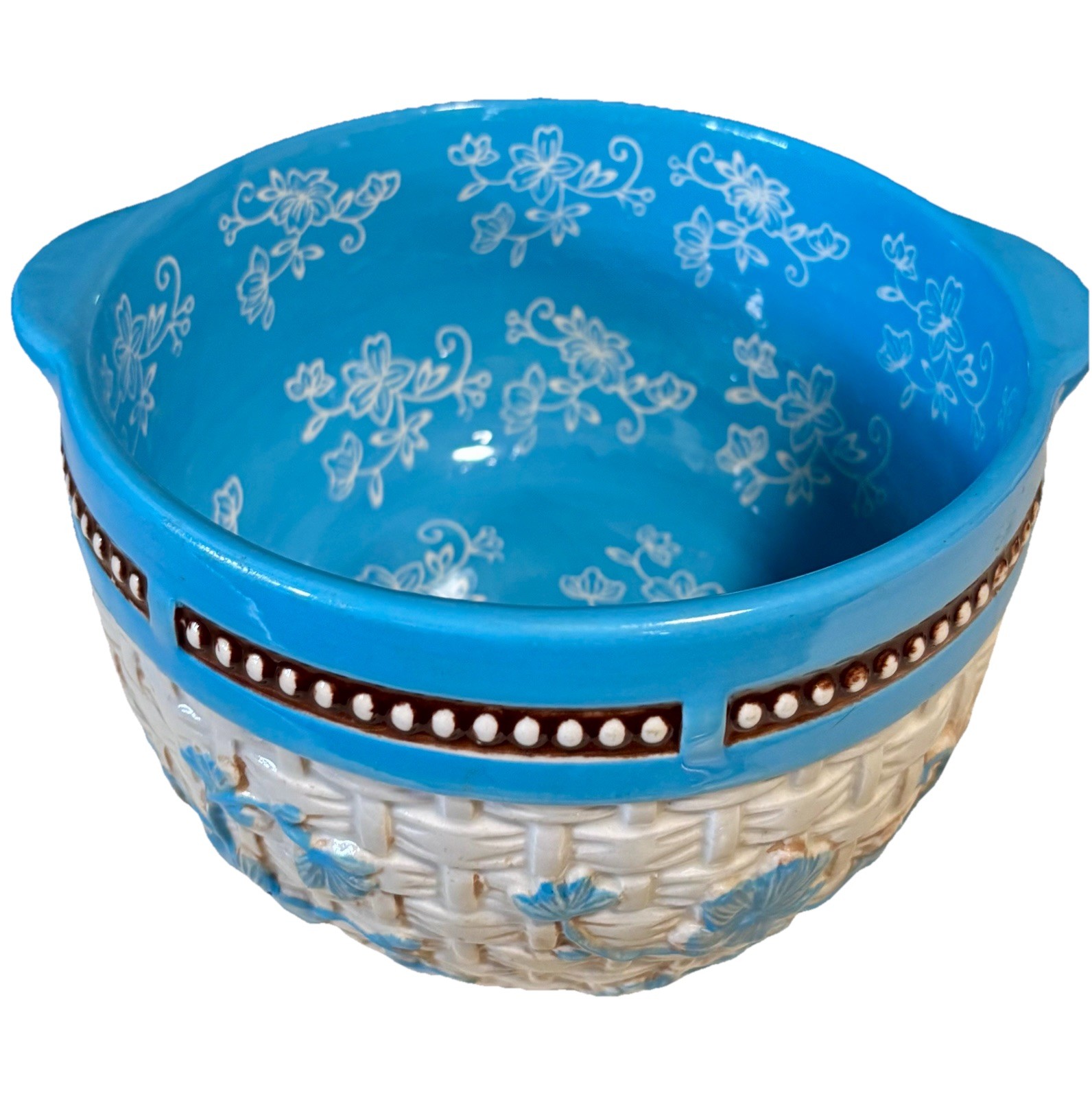 Temptations Vintage 9.5” Mixing Bowl With Handles Floral Lace