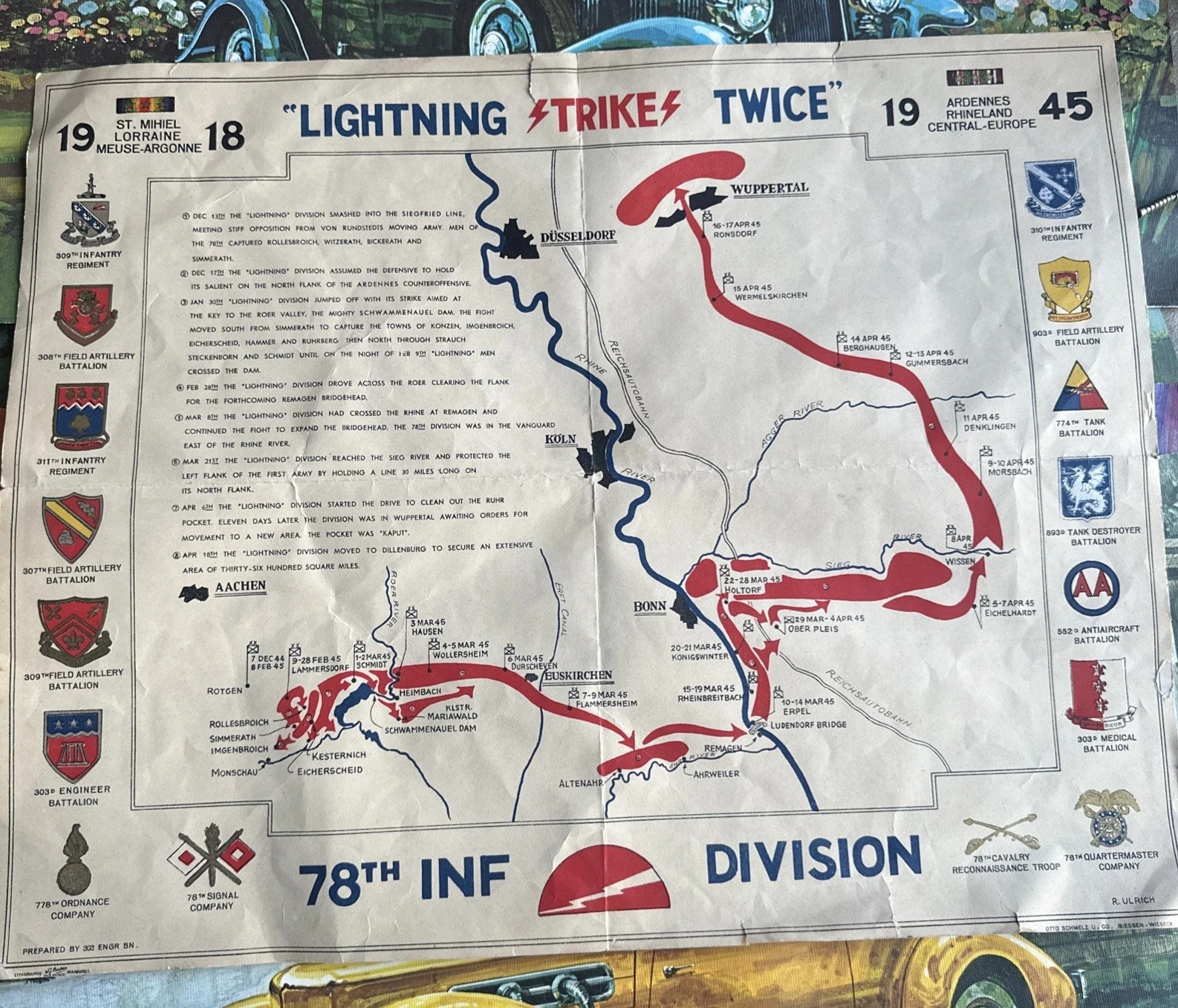 1945 WWII 78th Infantry Division Lightning Strikes Twice Campaign Map