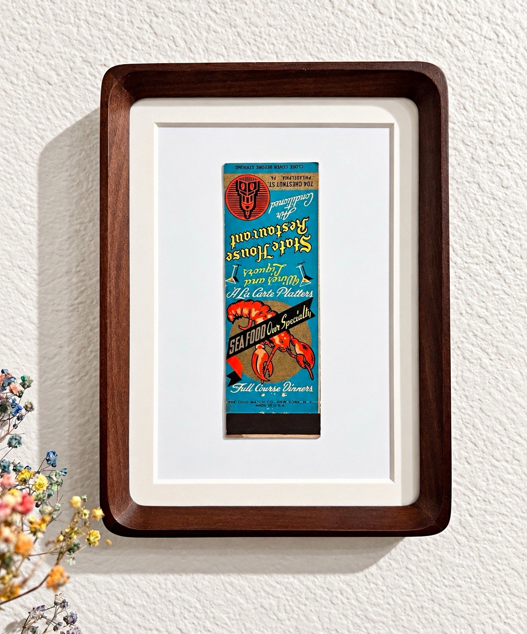 Vintage State House Restaurant Philadelphia Matchbook Framed 5x7 Seafood Decor