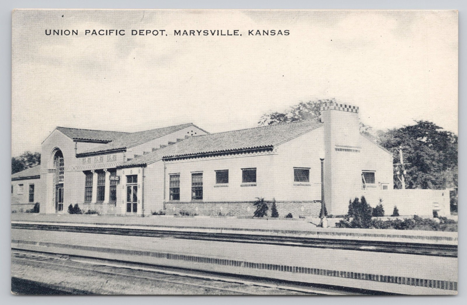 Vintage Marysville KS Union Pacific RR Depot Eagle Photo-Tone Postcard Hested Co