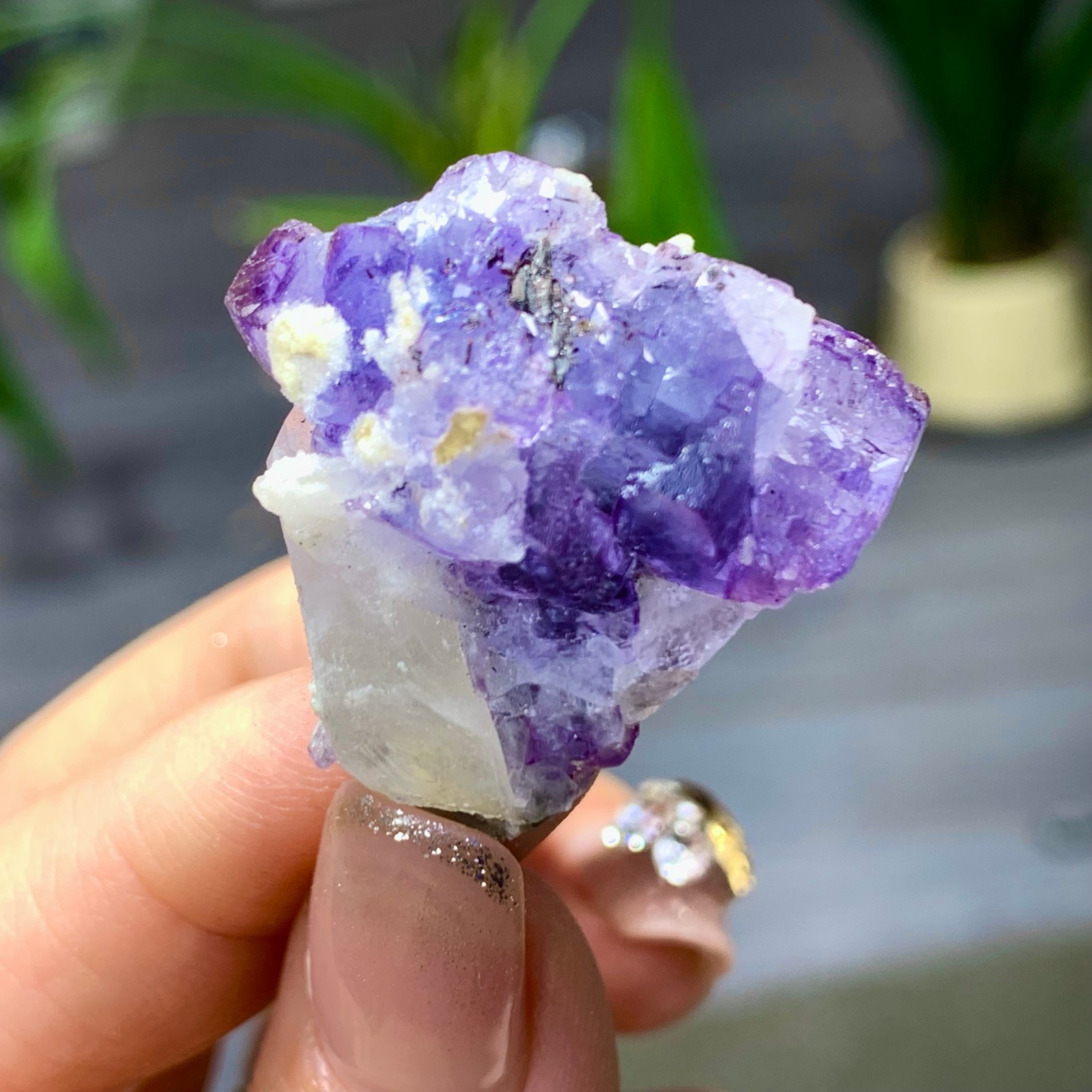 14G Natural transparent purple fluorite coexists with white crystal/Yaogangxian