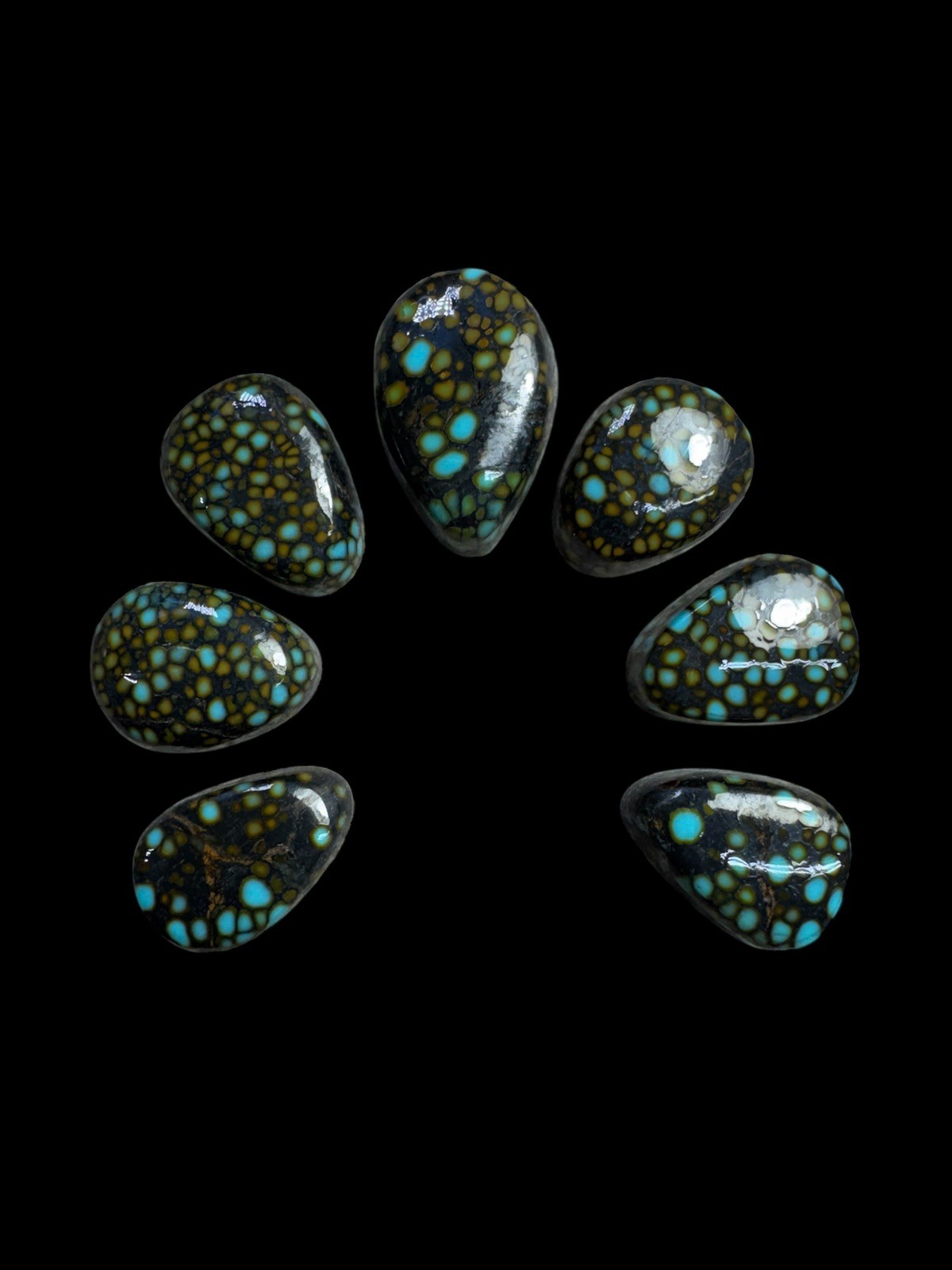 High grade Hubei super  rare multi color micro spiderwebs turquoise cabochon set