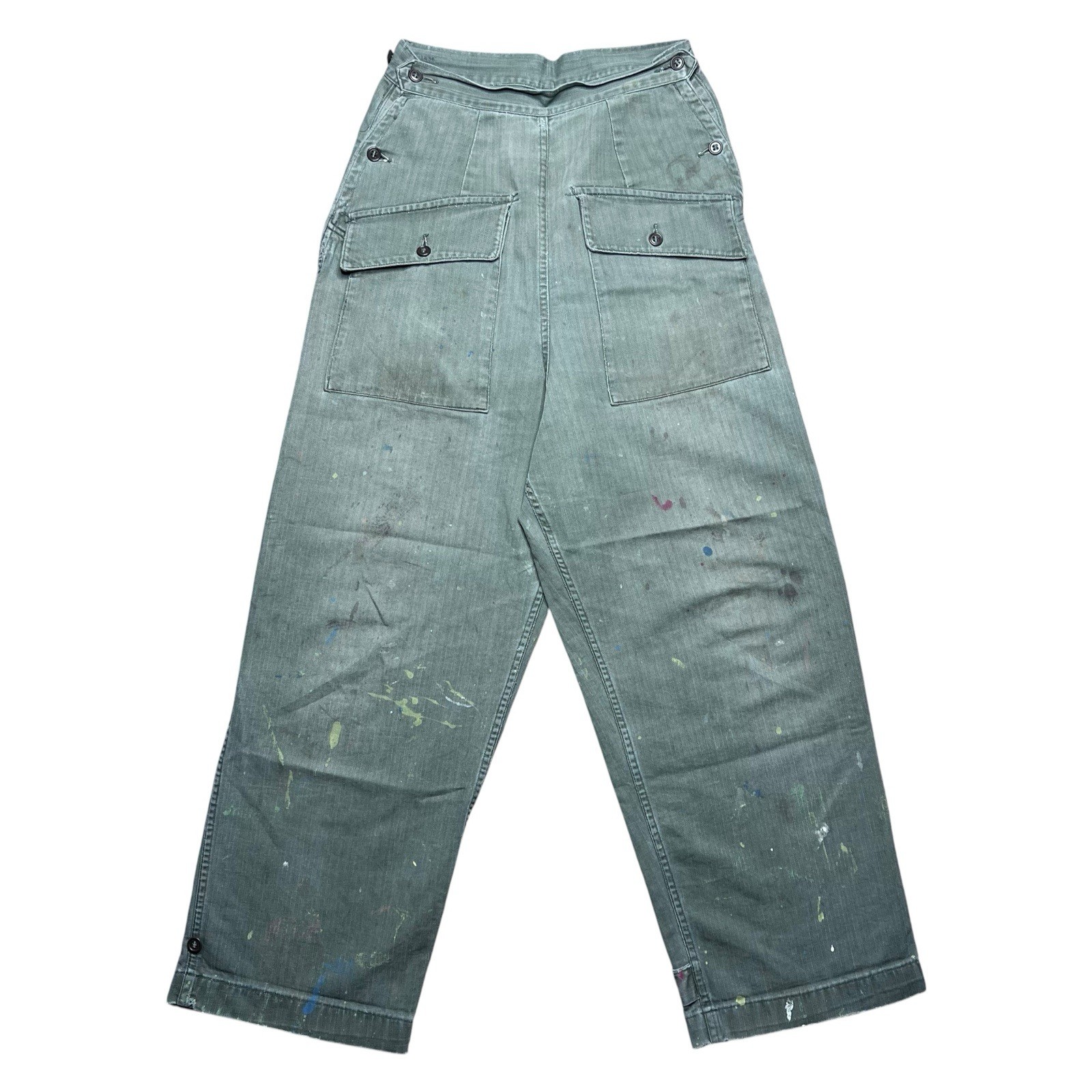 Vintage 1940s WWII Women’s Army Corps HBT Mechanic Side Button Pants 25 x 25.5