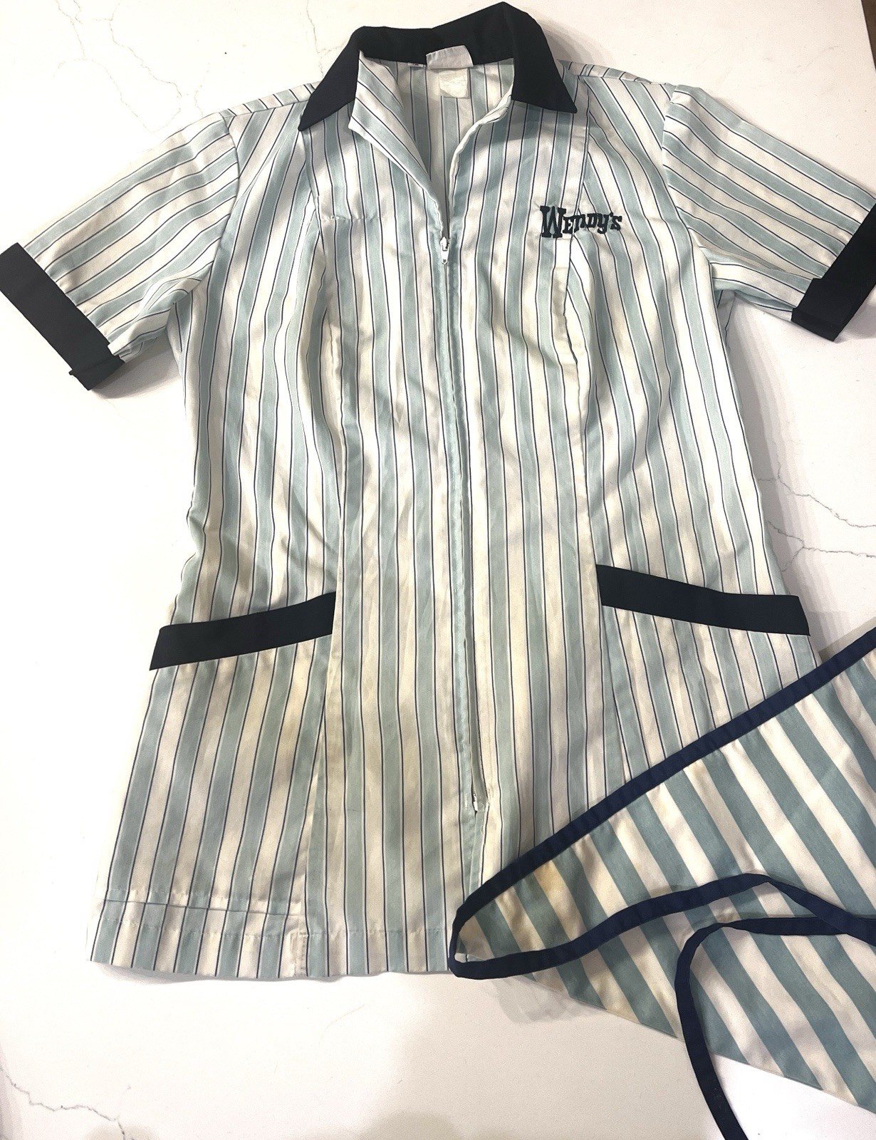 1970 Authentic Wendys Fast Food Employee Uniform Shirt W/Head Scarf Very Rare