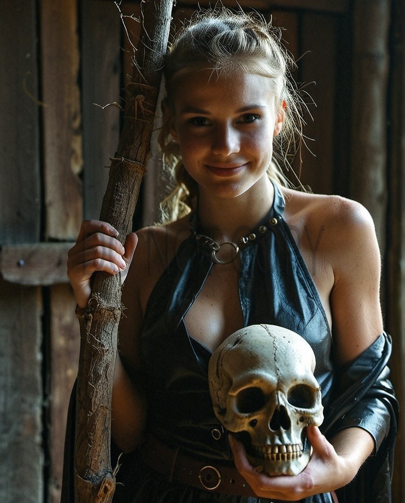 Gorgeous Cute Sexy Blonde Hair Woman in Dark Outfit 8X10 Fantasy Print