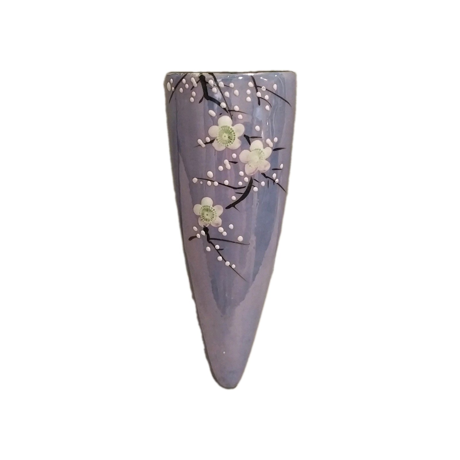 Vintage Wall Pocket Hand Painted Nippon Blue Lusterware Cherry Blossom Japan