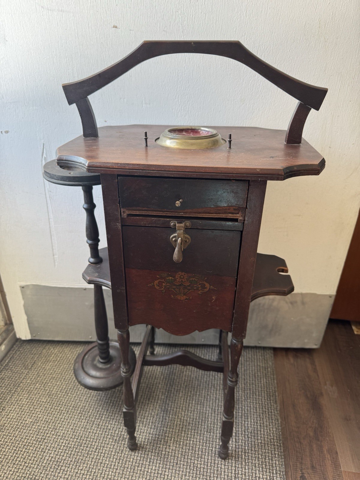 Antique Cushman Smoker Stand Copper Lined Humidor c1900 Missing Ashtray