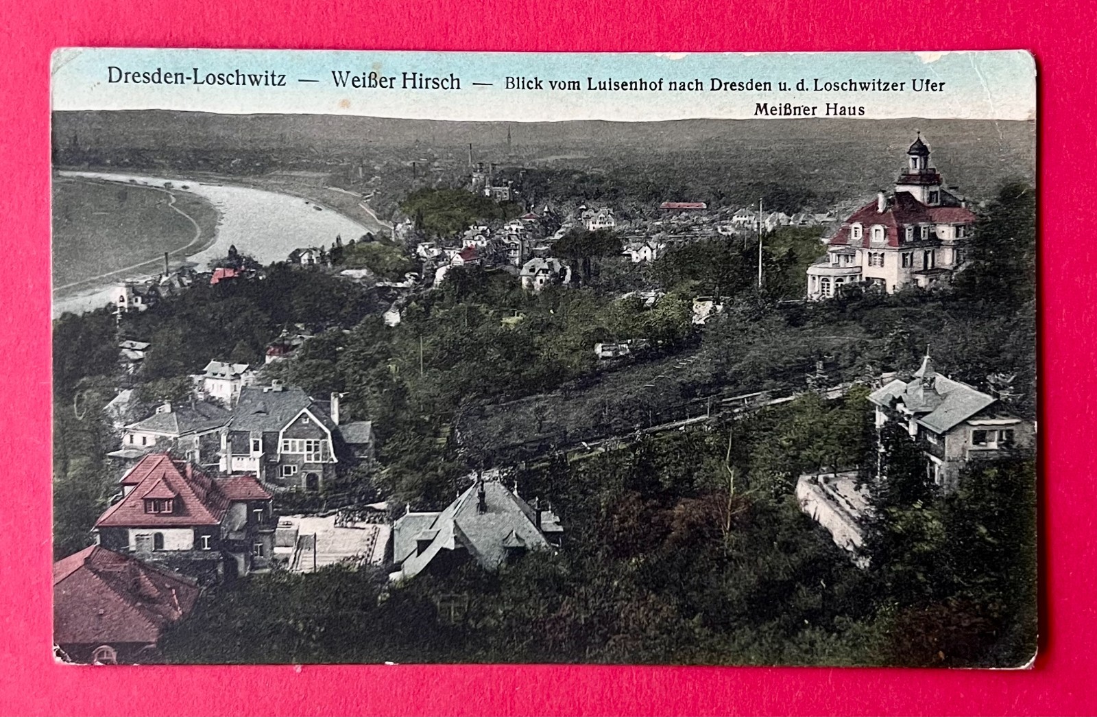 Postcard Dresden Loschwitz around 1910 view from the Luisenhof with Meissen House (170304