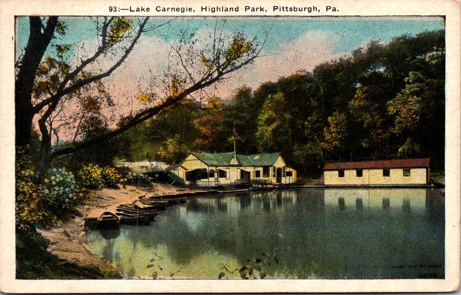Lake Carnegie Highland Park Pittsburgh PA Vintage Postcard 5P20-20