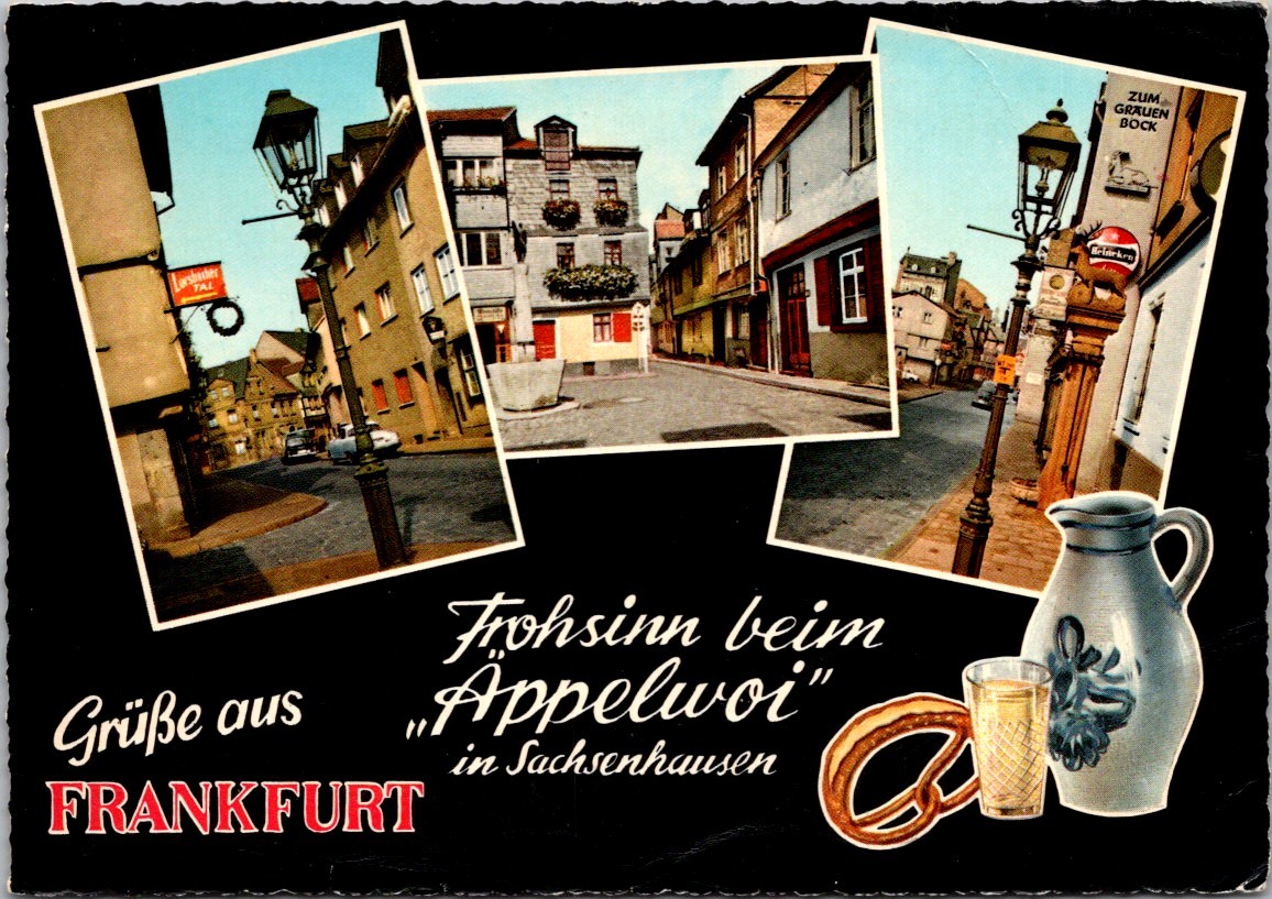 Frankfurt Germany Sachsenhausen Appelwoi Street Scene Continental Postcard C038