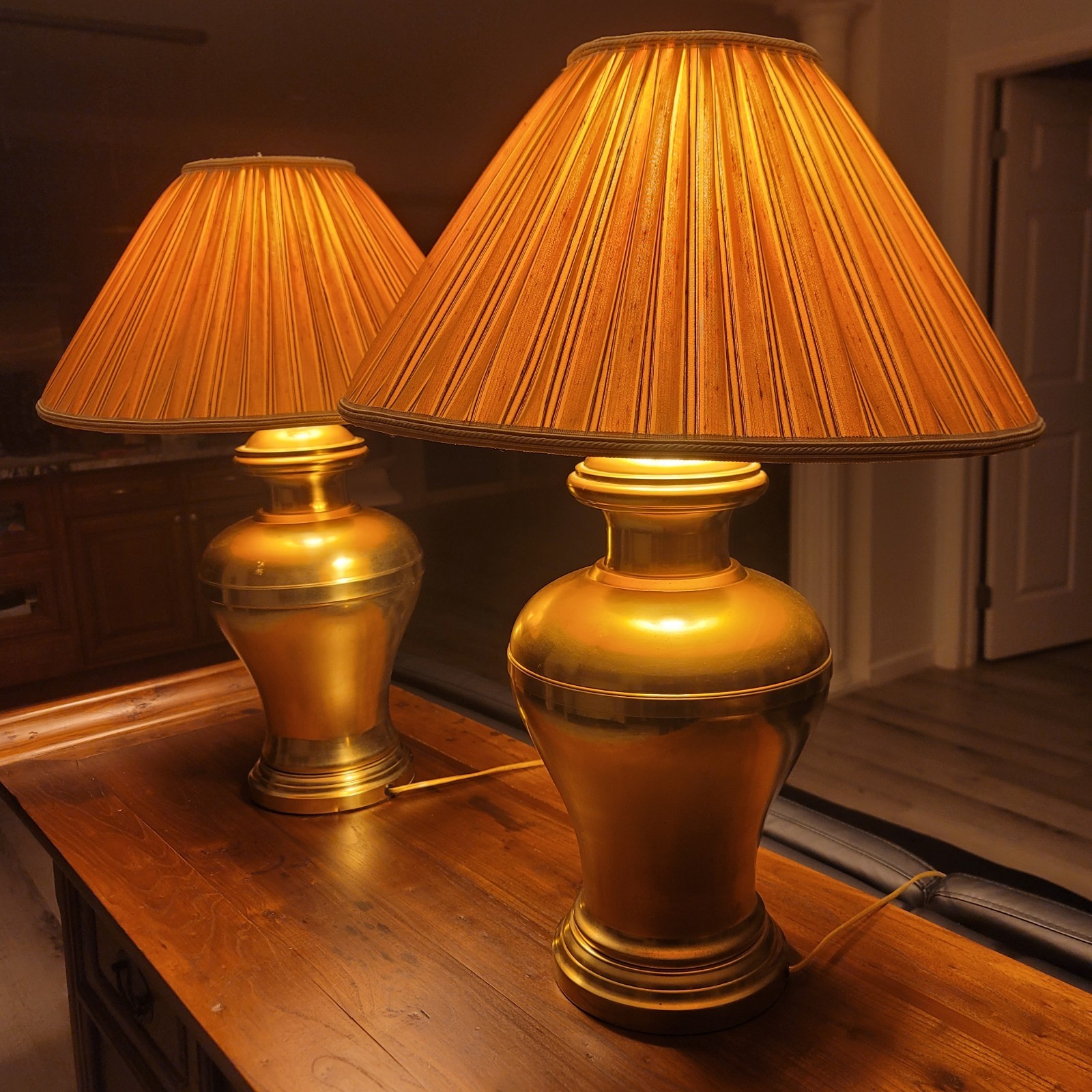 Impressive Pair Vintage Urn-Base Heavy Brass Table Lamps, Paul Henson?