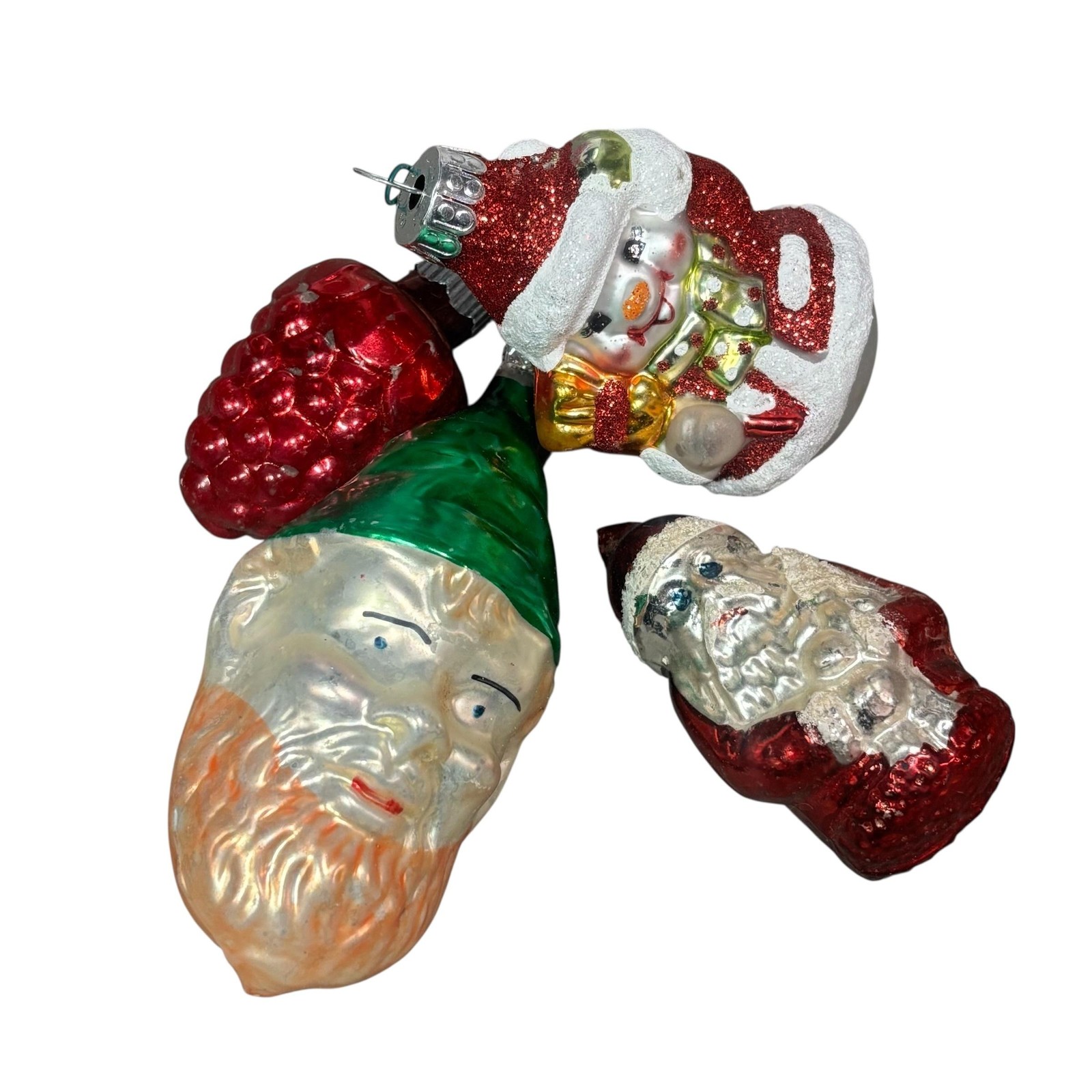 Vintage Glass Christmas Ornaments Santa Snowman Red Pinecone Lot Shiny Radko
