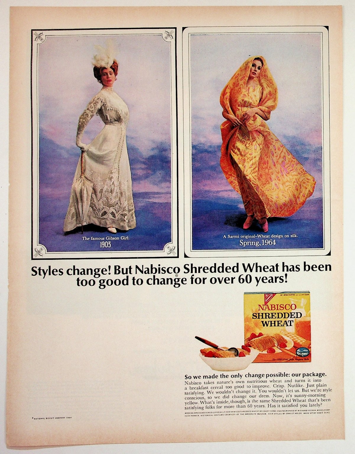 1964 Nabisco Shredded Wheat Ad Gibson Girl Sarmi Fashion Print