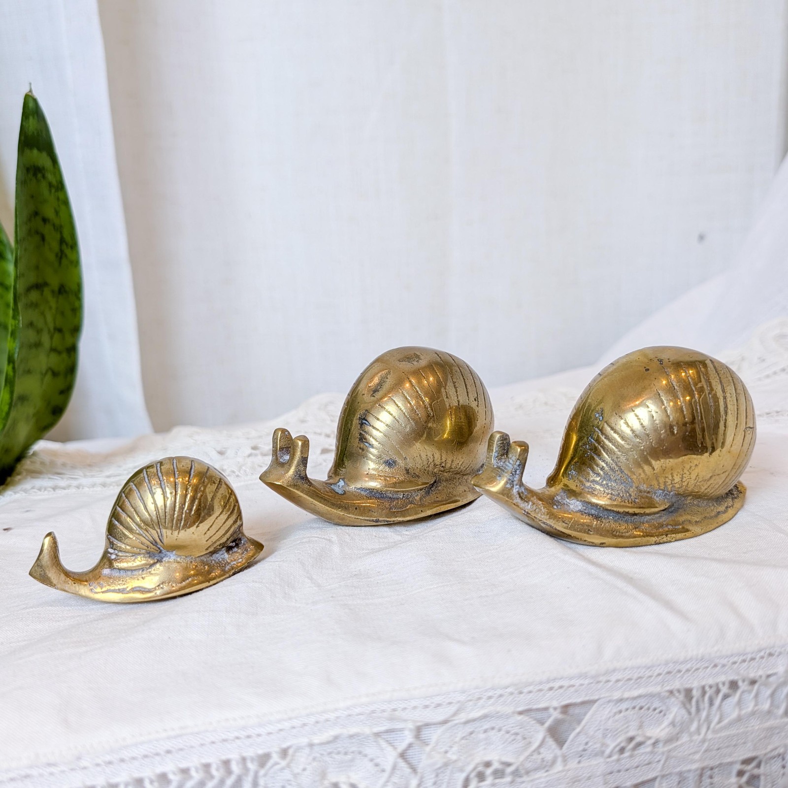 Vintage Small Solid Brass Snails Set of 3