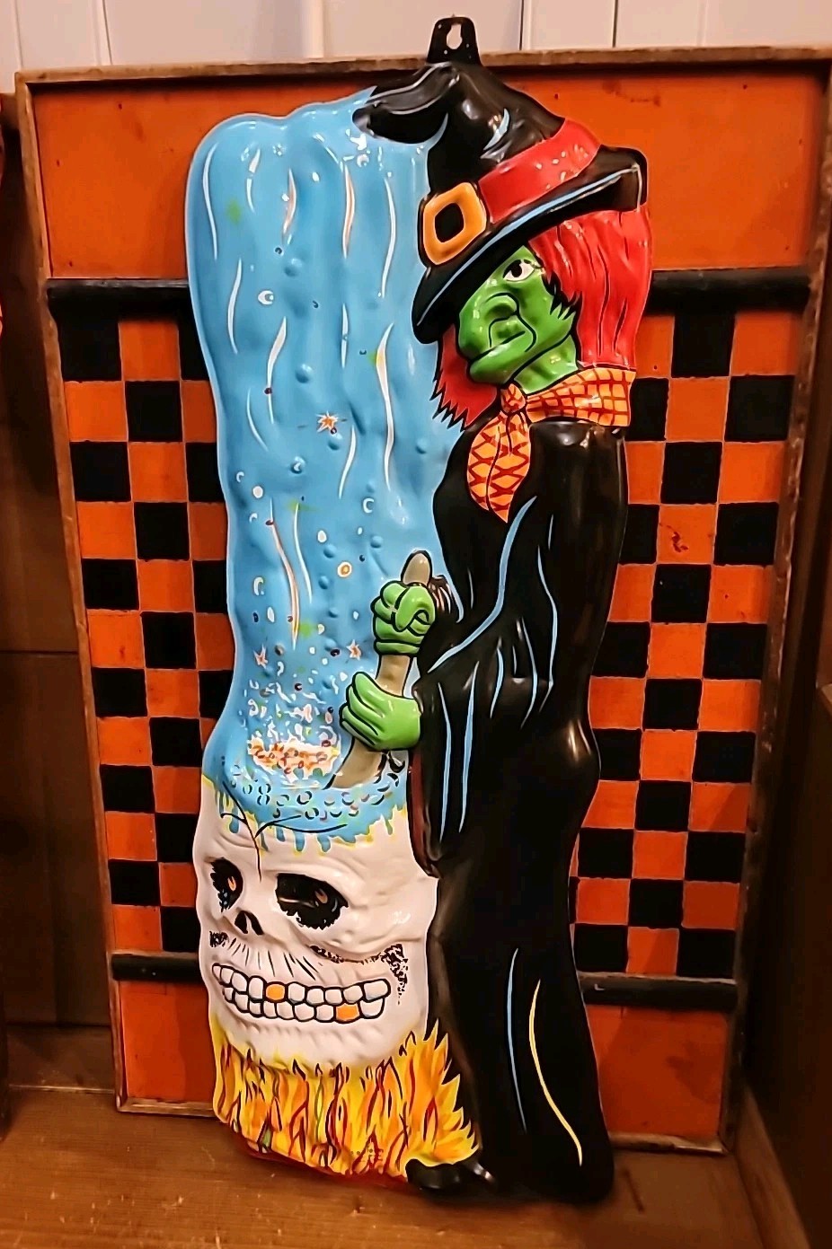 Vintage Halloween Vacuform Witch Skull Cauldron 1977 A+ Condition 25×9 1/2