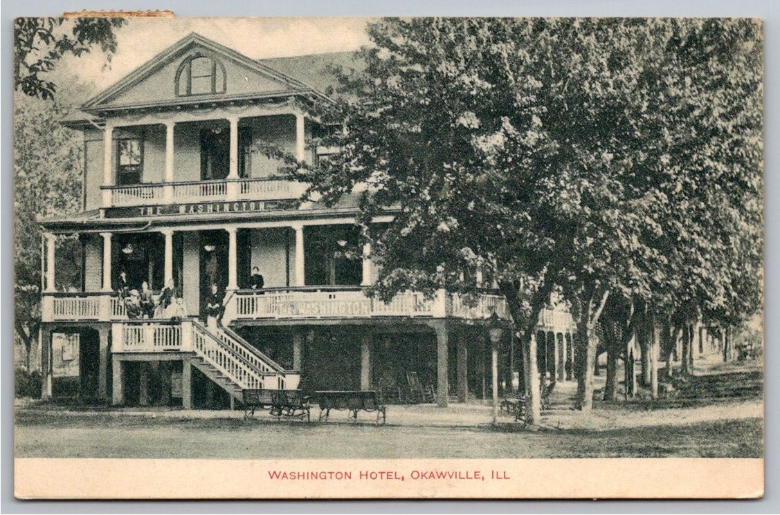 c1908 Washington Hotel Building Okawville Illinois Vintage DB Postcard