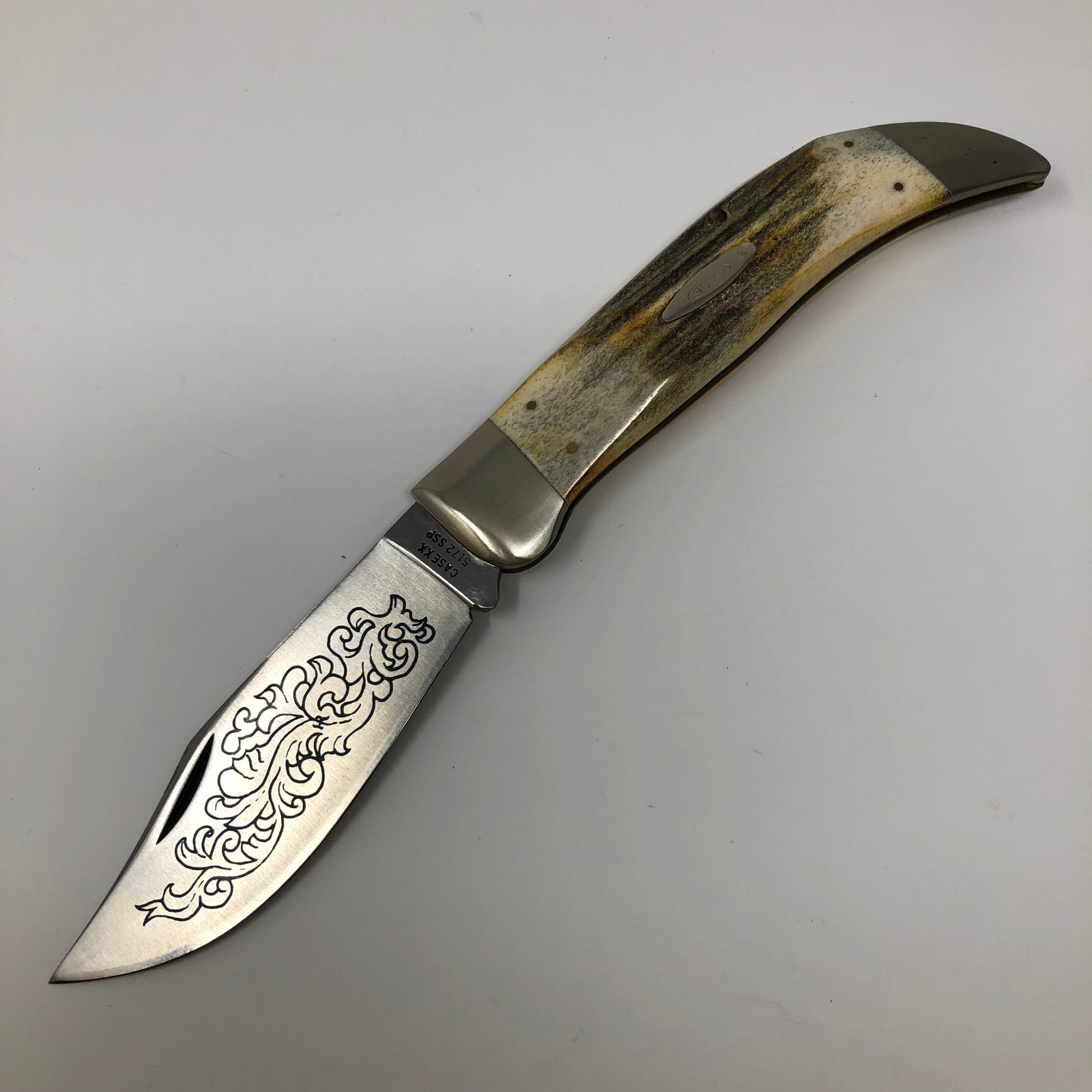 Case 5172 SSP Blue Scroll Bulldog Knife Stag Handles 3 Dots 1977 Never Used MINT