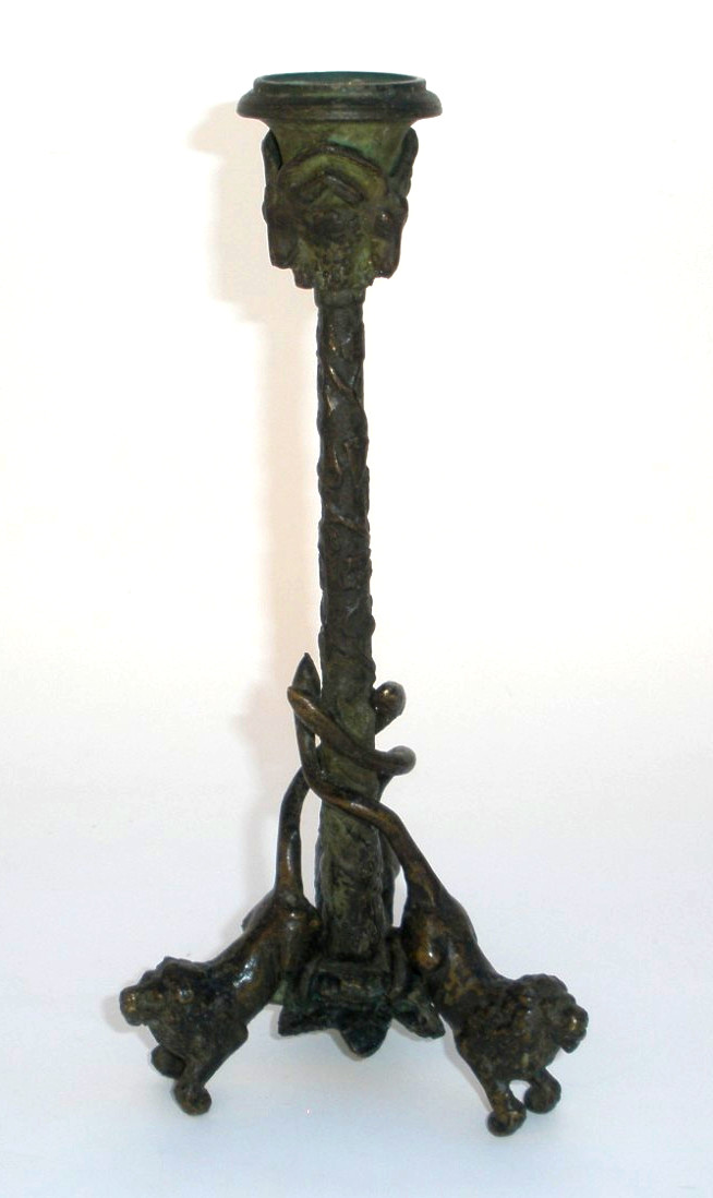 ANTIQUE NAPOLEAN III SOLID BRONZE CANDLESTICK HELD BY 3 LION BASE CIRCA 1860's