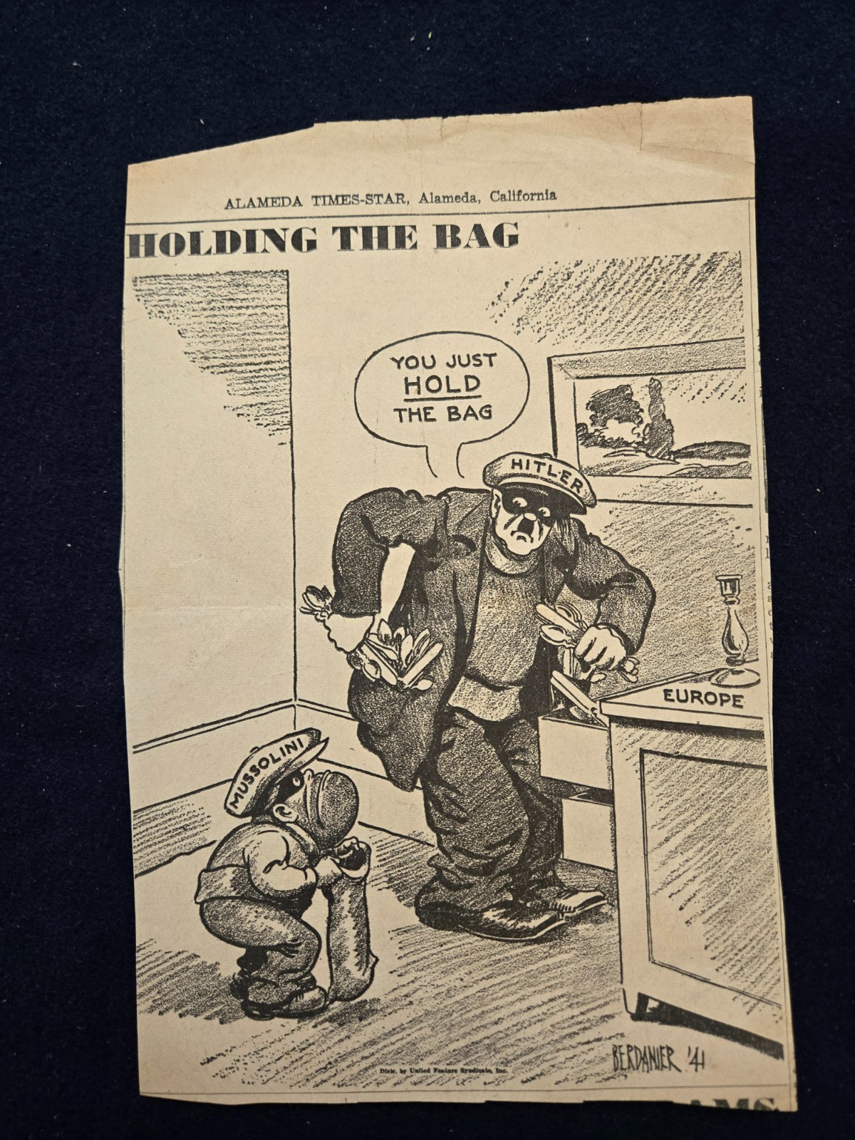 Vintage 1941 WWII Political Cartoon Clipping \