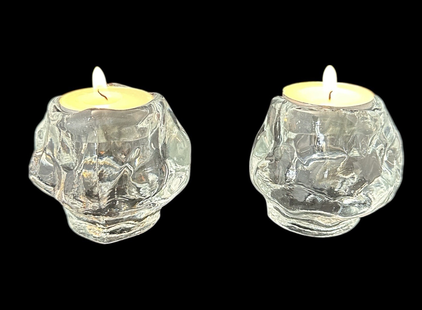 VTG Chunky Glass Snowball Shape Votive Candle Holders Made In Taiwan Set Of Two