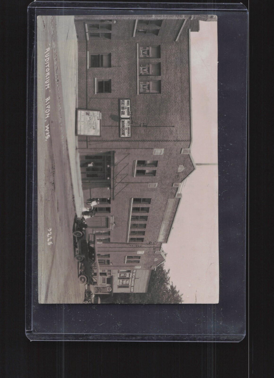 RPPC Posted 1927 Auditorium in Ripon, Wisconsin With Fatty Arbuckle Sign