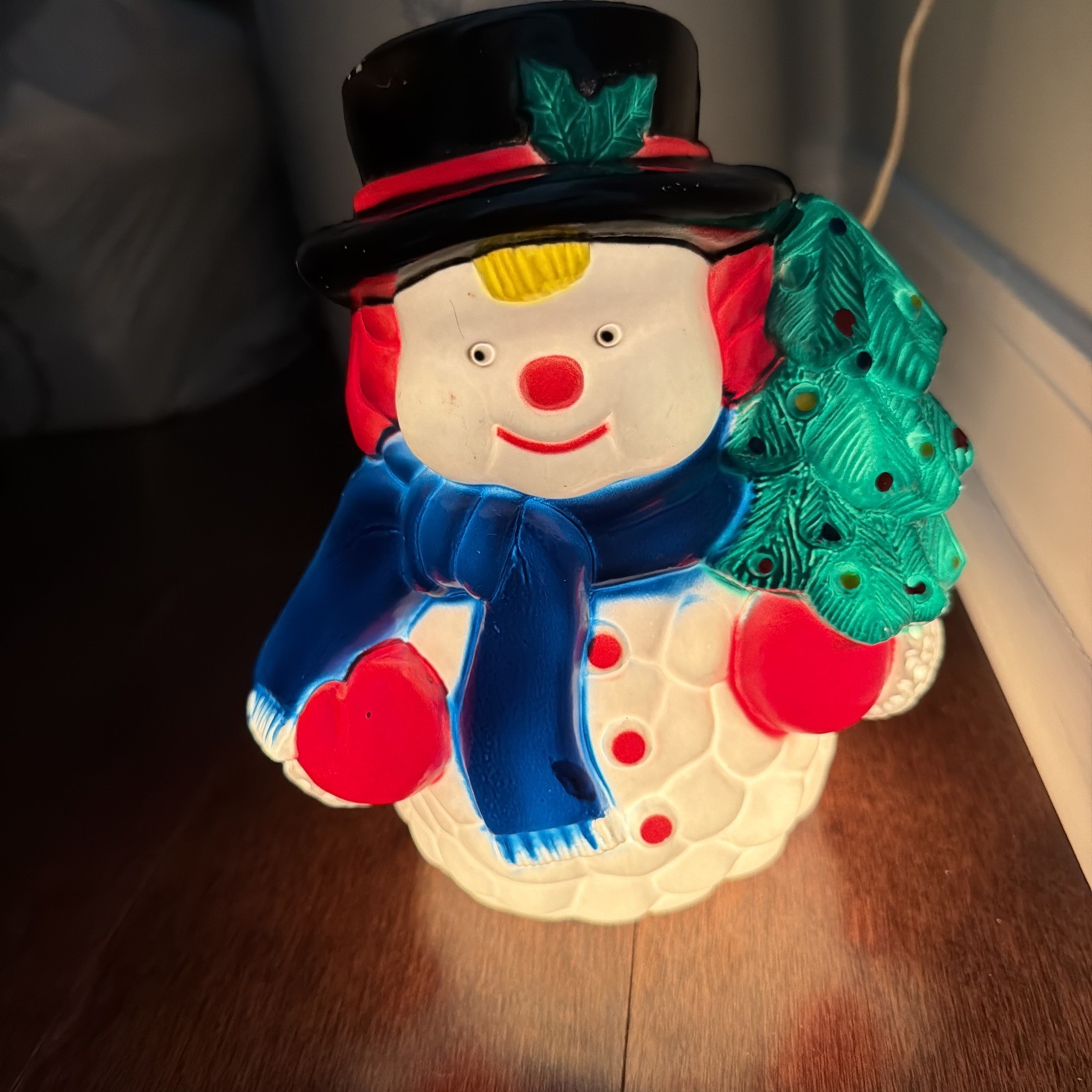Vintage NOMA Blow Mold Lighted SNOWMAN Plastic Tabletop Light Christmas Holiday