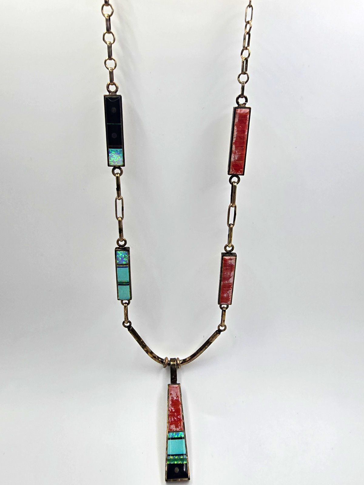 Vintage Navajo Harold Smith Sterling Silver Inlay Necklace – 47g Collector Piece