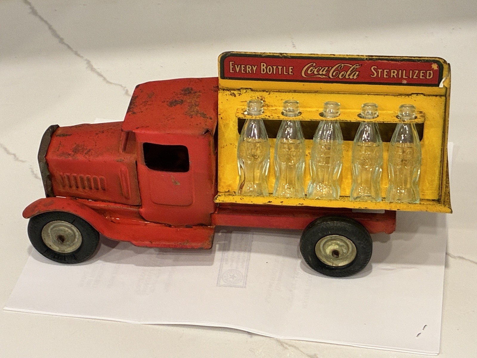 Vintage 1930s Metal Craft Coca-Cola Delivery Truck With Glass Bottles