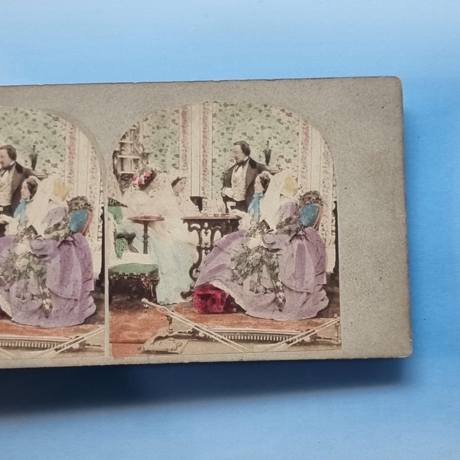 Victorian Fashion Stereoview C1855 Real Photo Crinoline Skirt Parlour Scene