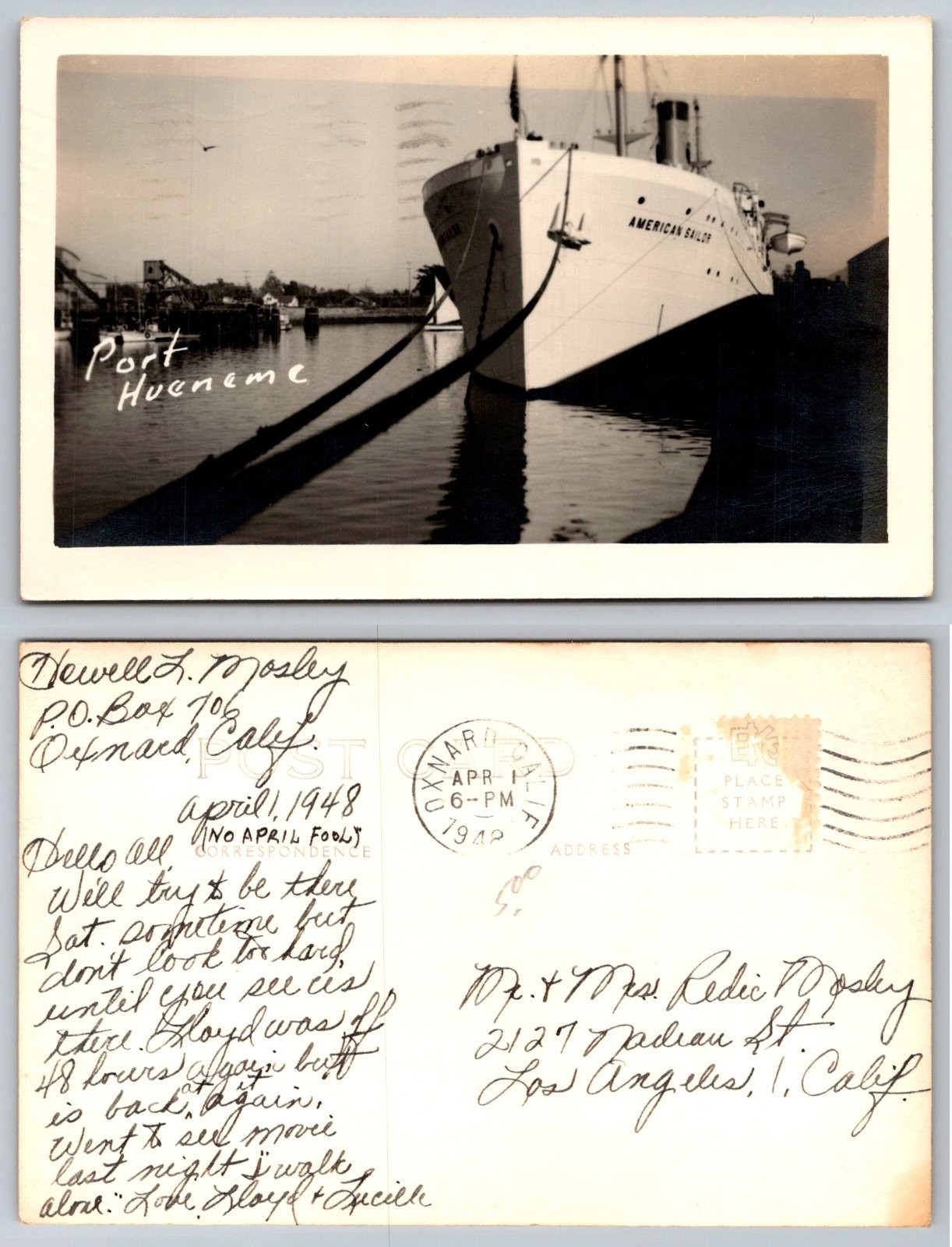 Standard Port Hueneme California American Sailor Ship Postcard