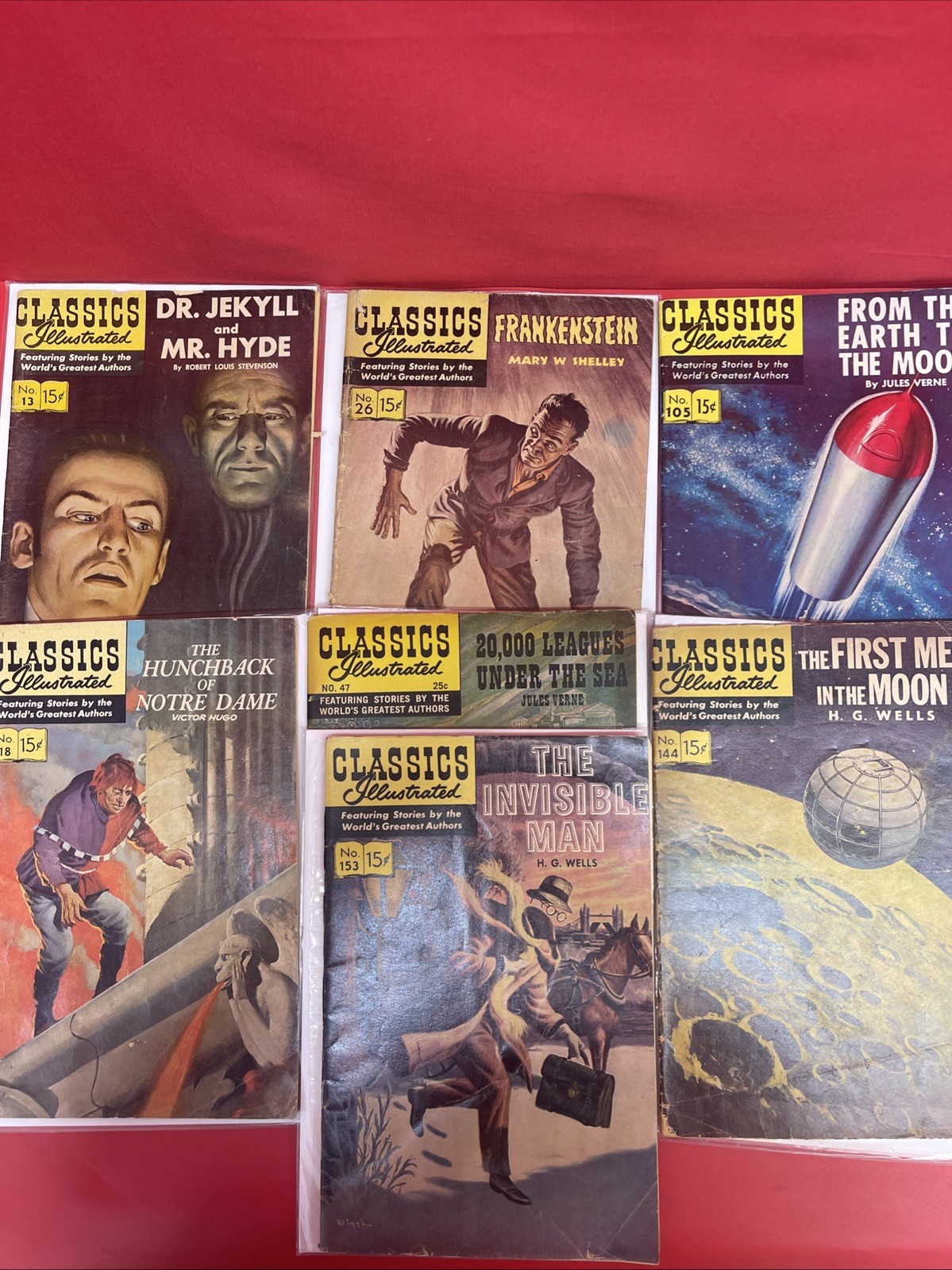Classics Illustrated Lot 7 Comics #13 18 26 47 105 144 153 Golden-Silver Age