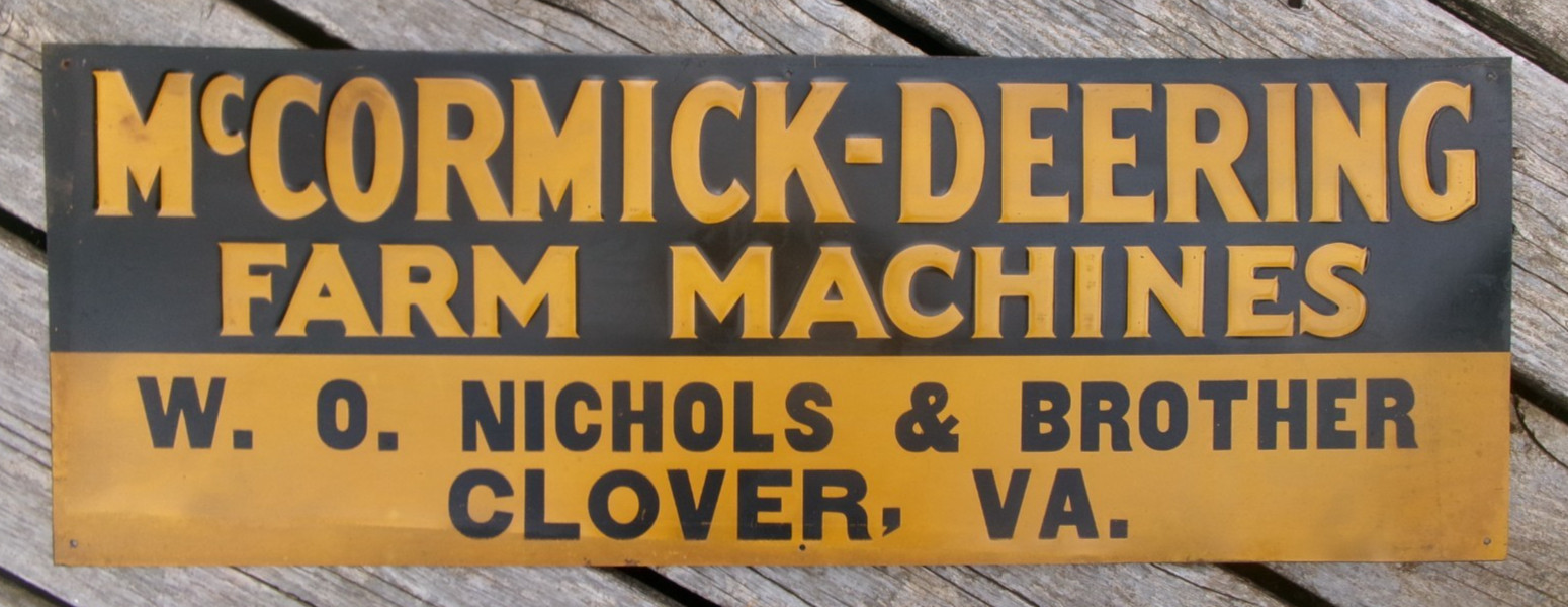 NOS ANTIQUE McCORMICK DEERING FARM MACHINES CLOVER VIRGINIA TIN SIGN ORIGINAL