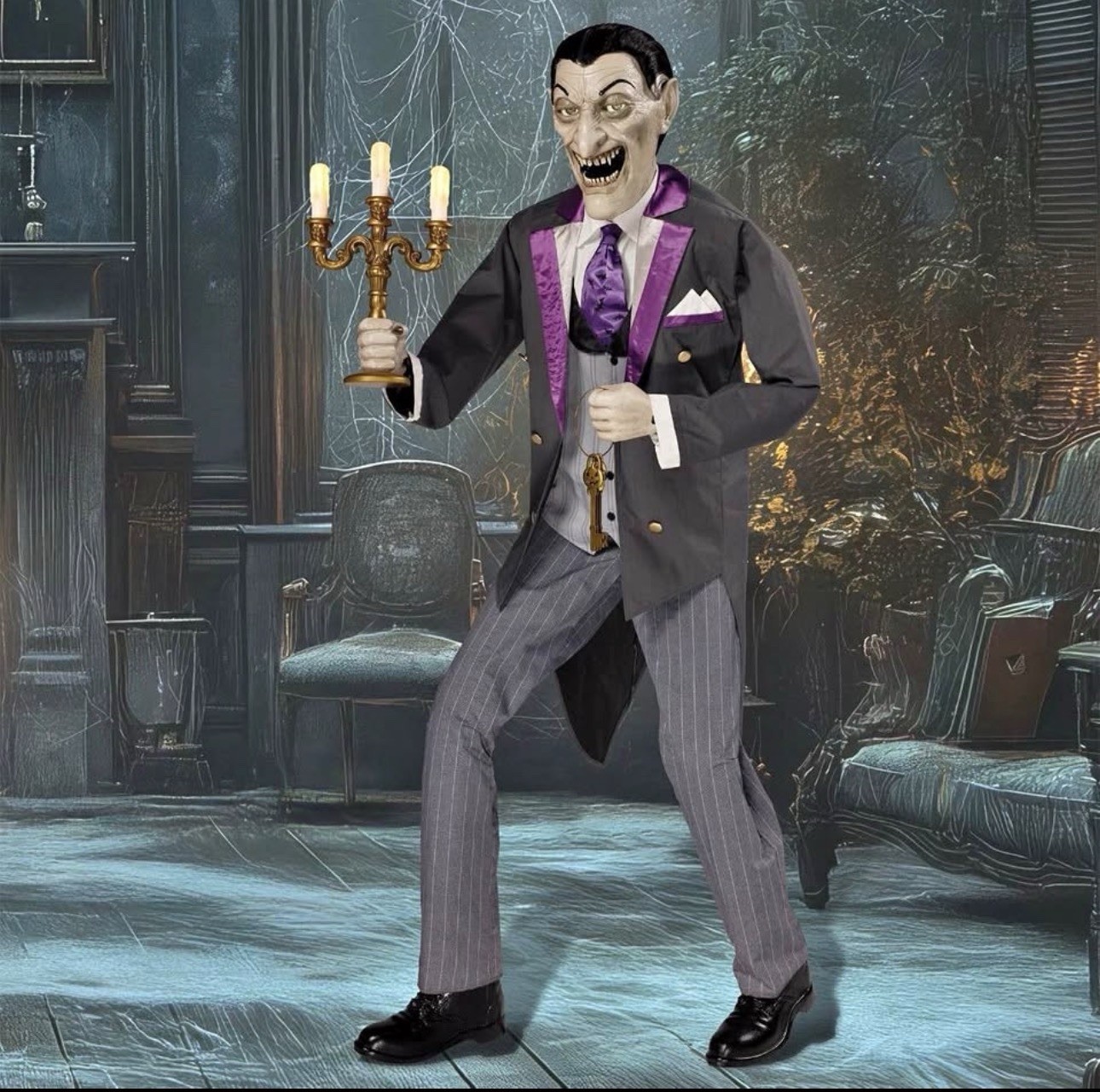 6ft Animated Vampire Butler LED Eyes Sound Motion Sensor Halloween Prop NEW