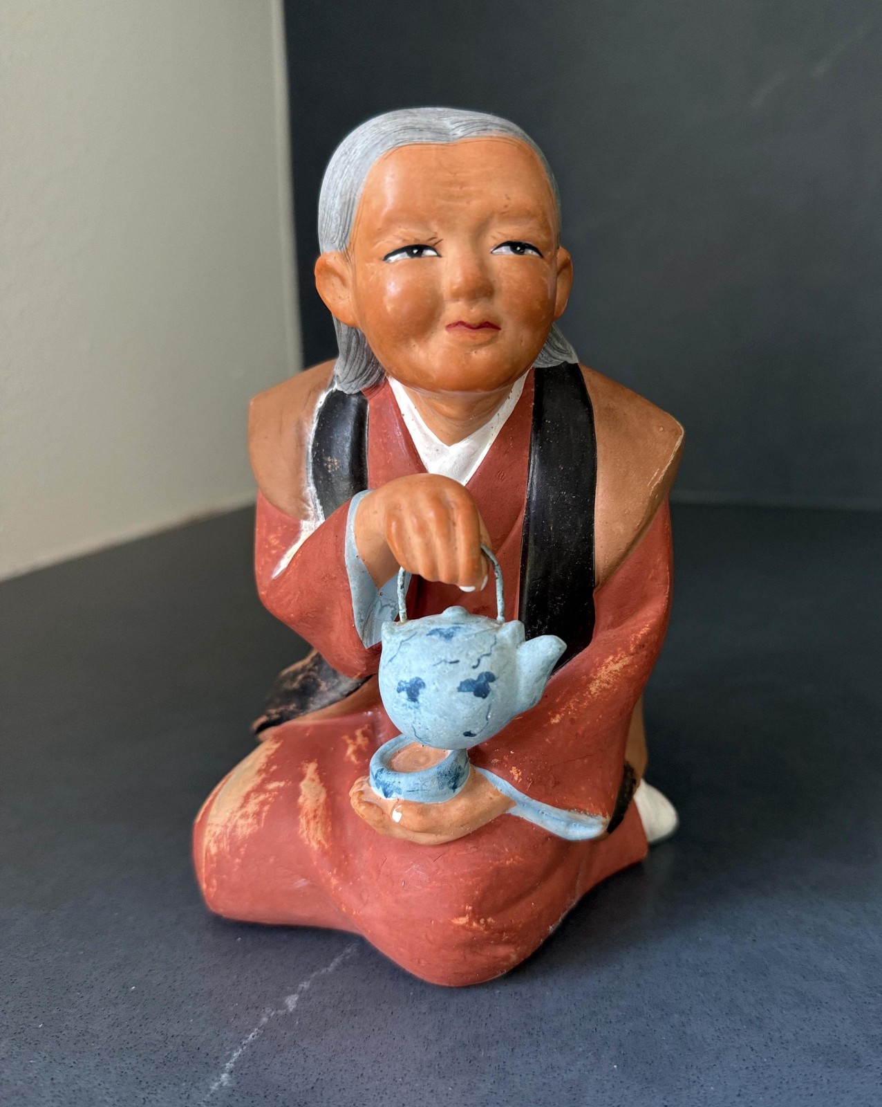 Vintage Hakata Urasaki Japanese Clay Doll Figurine Woman Serving Tea, Midcentury
