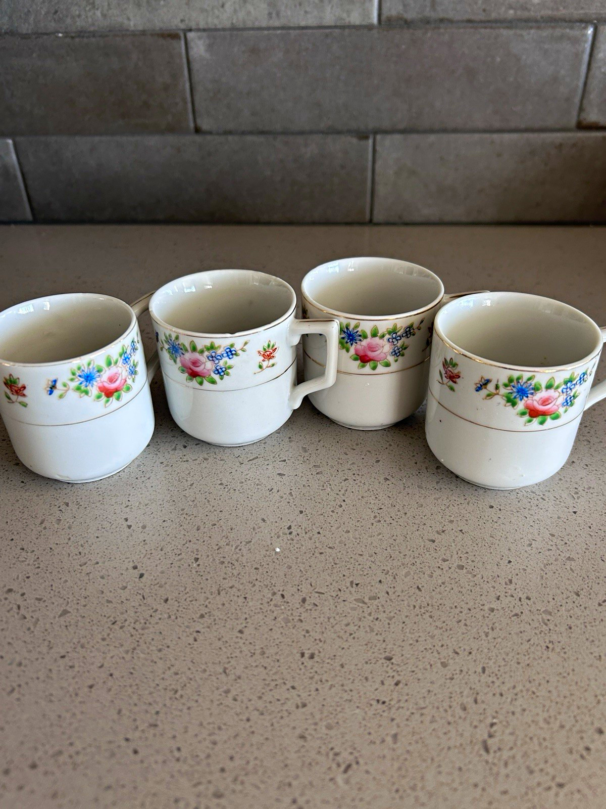 Vintage Made in Occupied Japan Floral Demitasse Cups Set of 4 Gold Trim 1940s