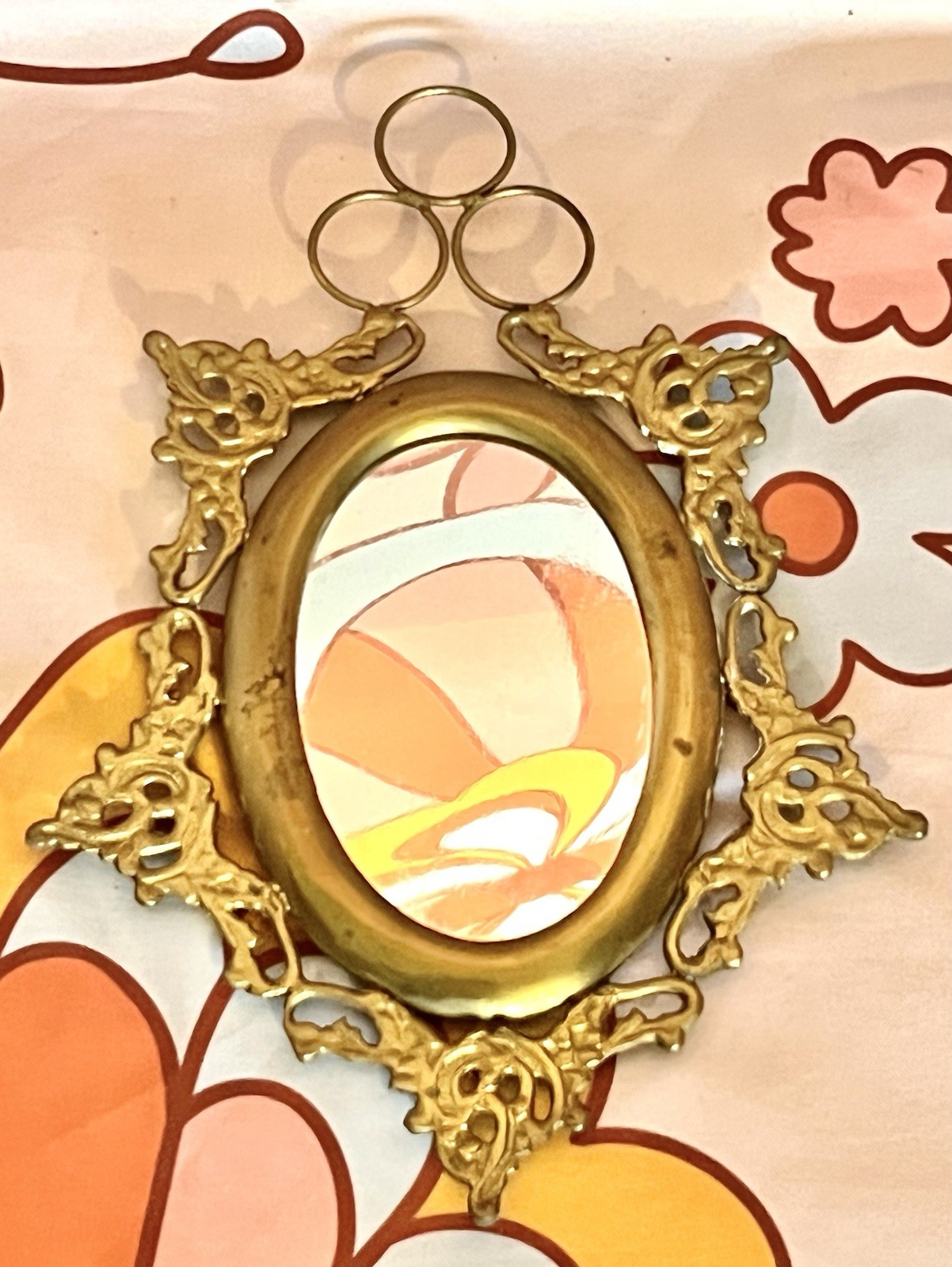 Vintage ornate Victorian Style Brass Framed Accent Mirror