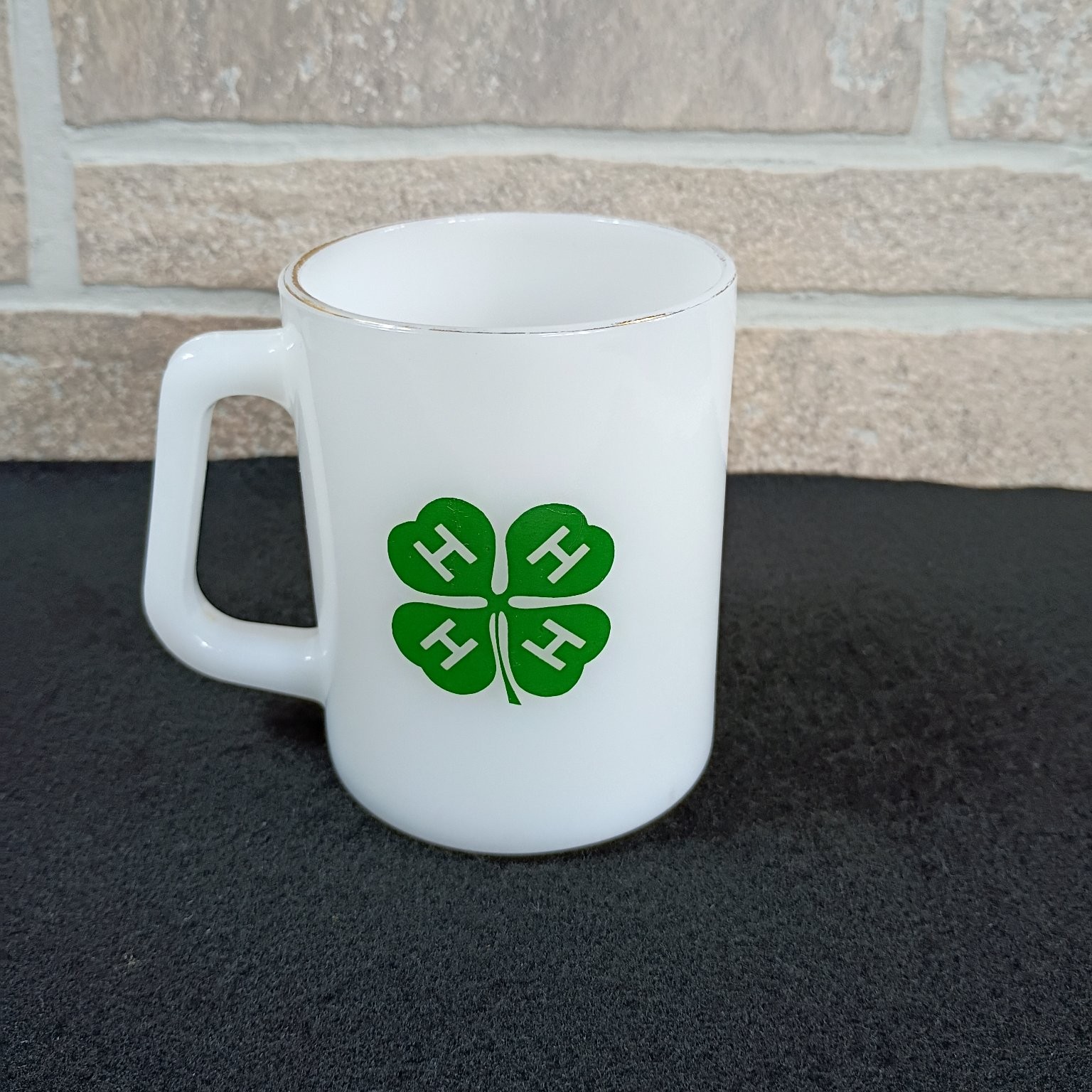 Vintage 4-H Milk Glass Mug Reach One Teach One Clover Fraternal Organization 60s