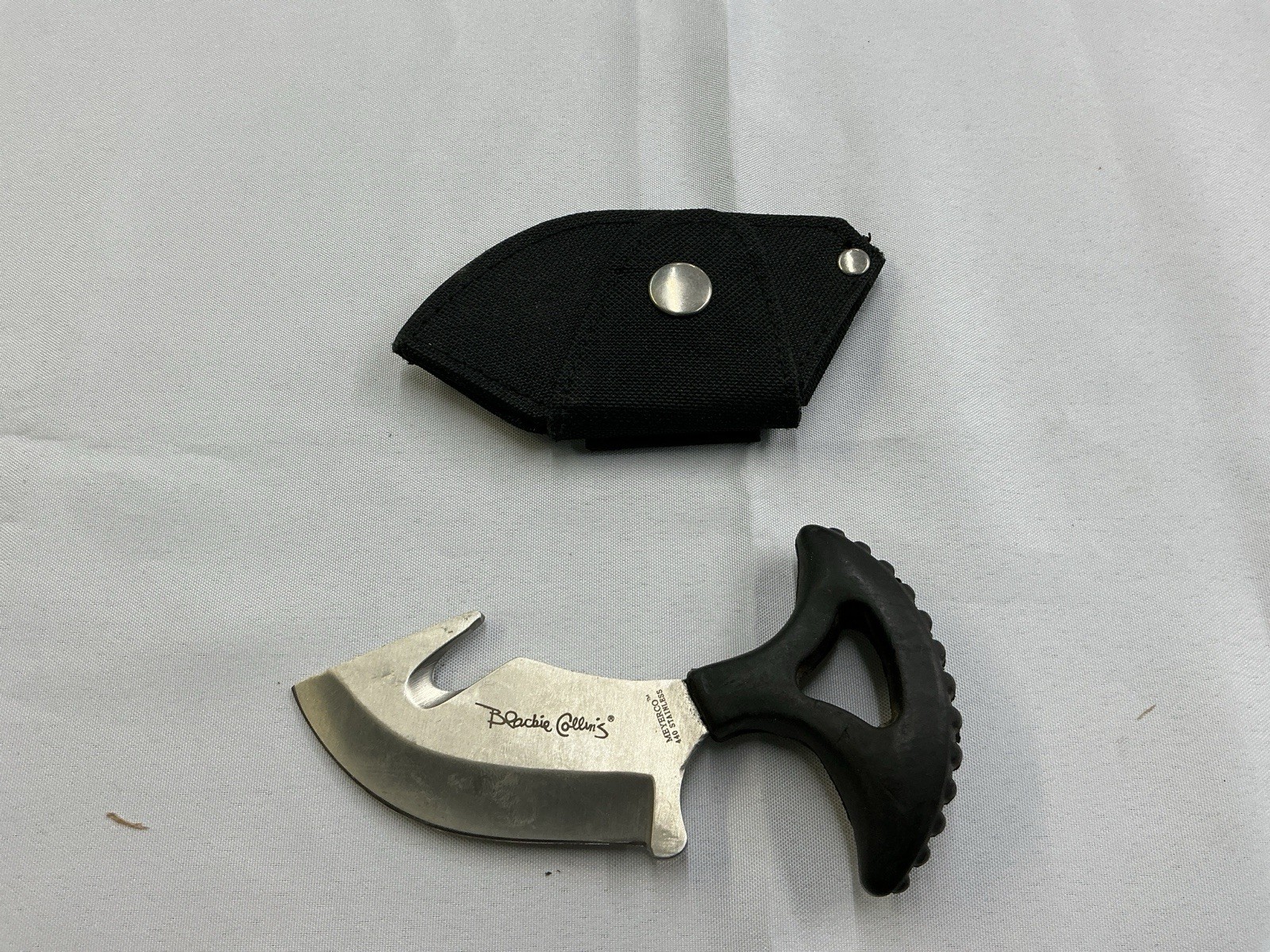 Meyerco Blackie Collins T-Handle Skinner Knife Gut Hook 440 Stainless Sheath