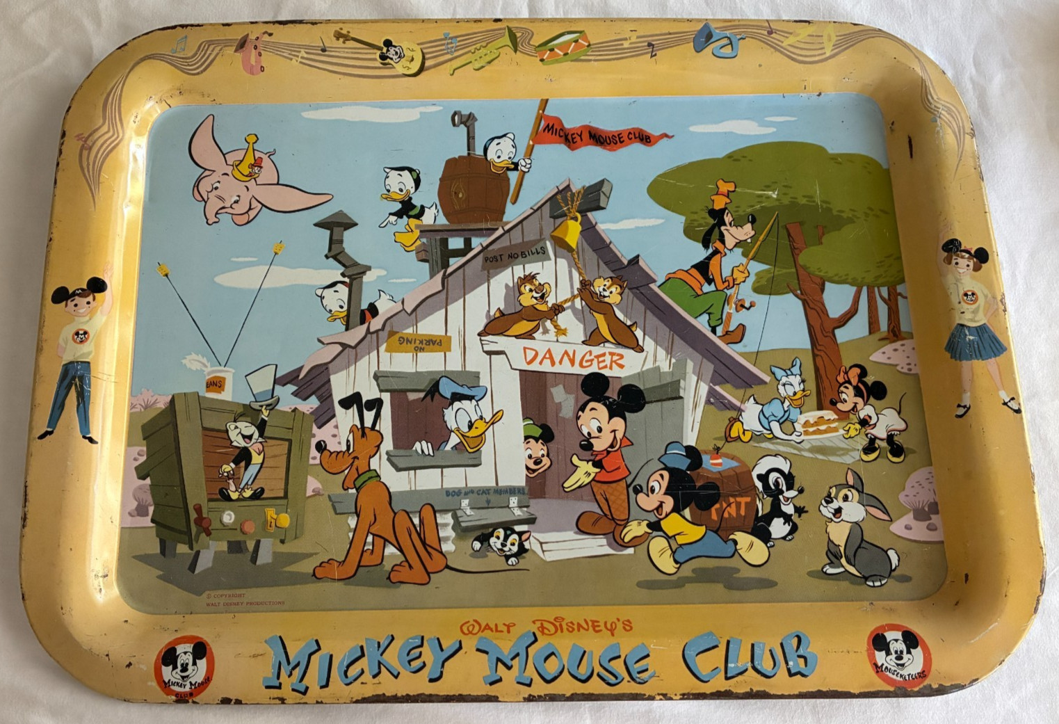 VINTAGE WALT DISNEY MICKEY MOUSE CLUB MOUSEKETEERS METAL TV DINNER TRAY - RARE