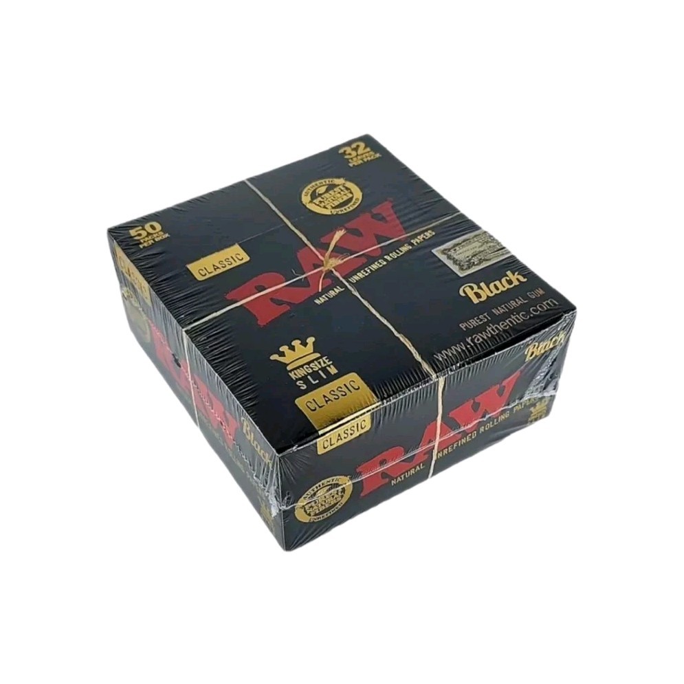 Raw Black Classic King Size Slim Natural Rolling Papers, 50 Packs Box AUTHENTIC 