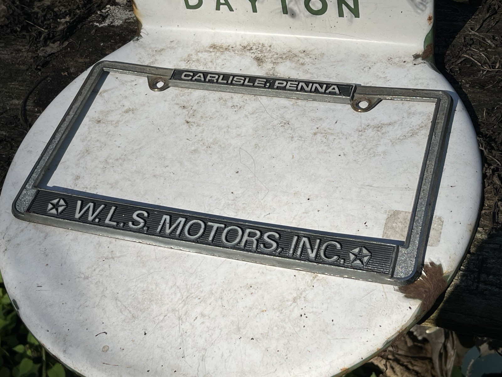 W.L.S. Motors Inc Carlisle Pa Chrysler Plymouth License Plate Frame VTG Mopar 