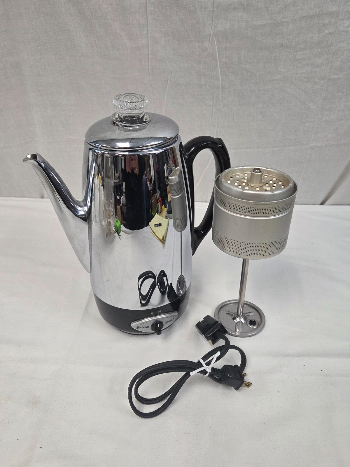 Vtg Chrome Sunbeam Deluxe Automatic Percolator AP-20 10 Cup Electric