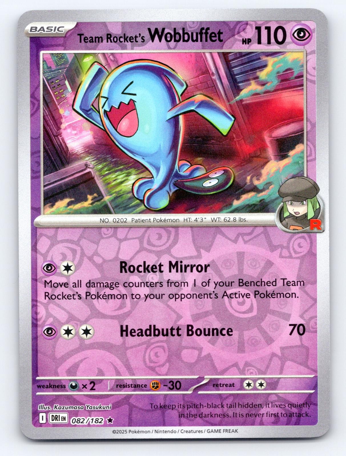 Team Rocket\'s Wobbuffet 082/182 Rare Destined Rivals Pokemon Reverse Holo NM