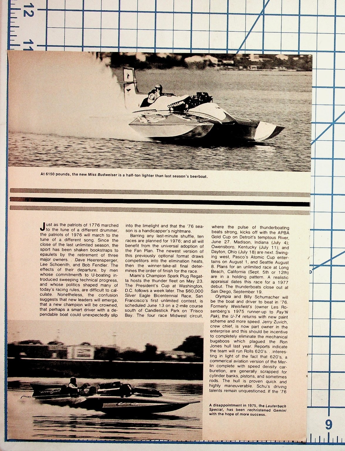 1976 Powerboat Magazine Page Miss Budweiser Hydroplane Racing Article
