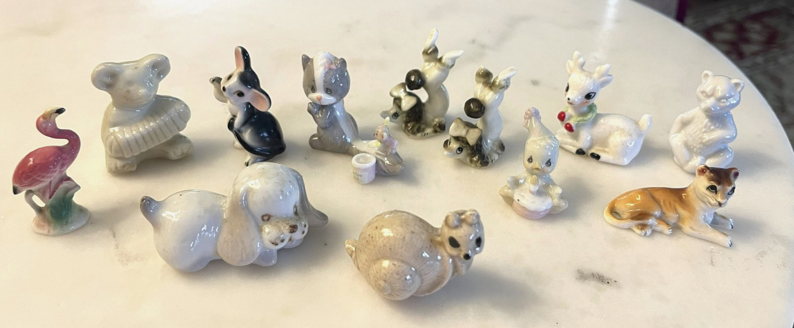 Vintage Miniature Ceramic Animal Figurines Lot of 12 Bear,Swan,Lion,cat,Dog,etc